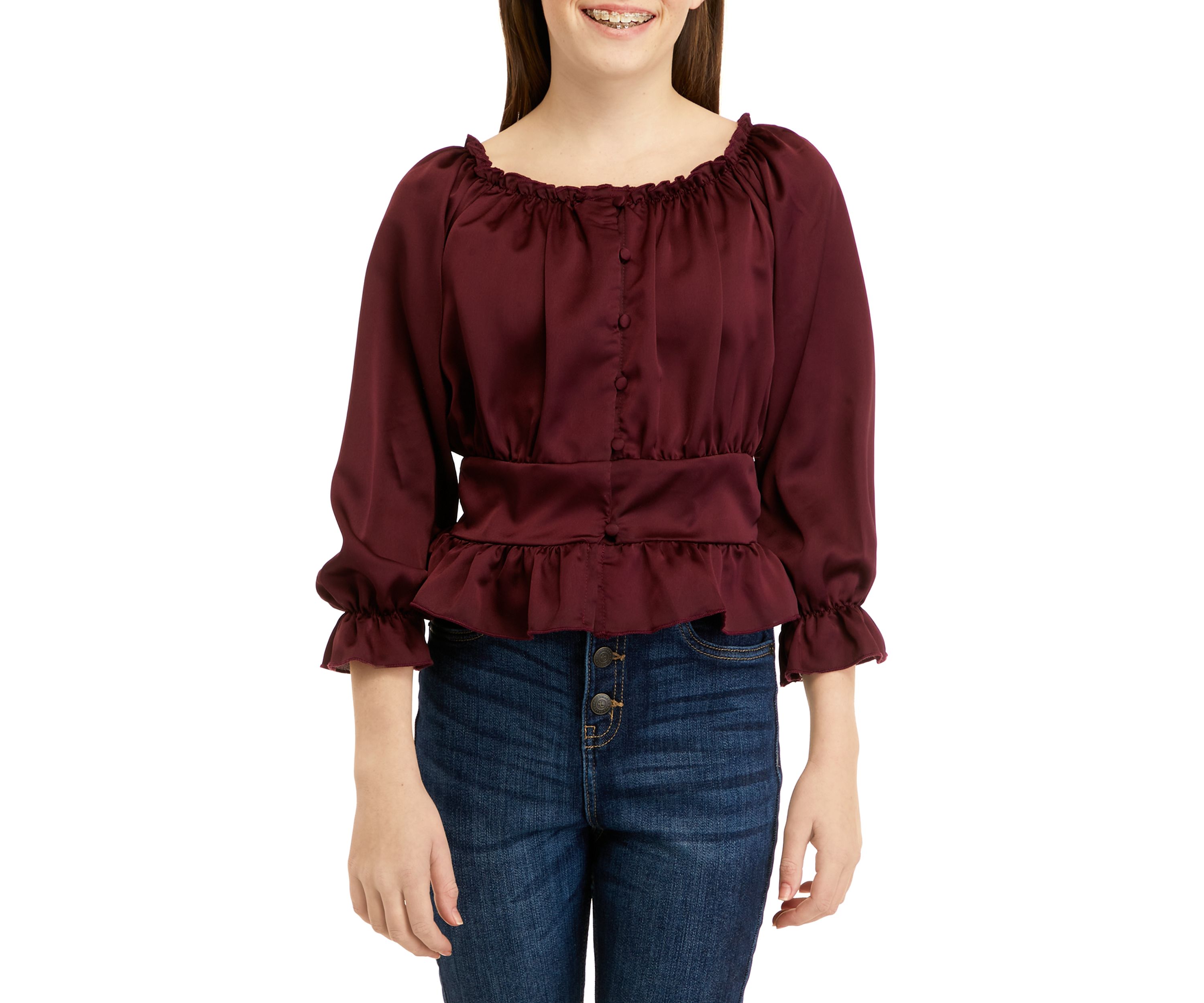 Girls 7-16 Long Sleeve Woven Fashion Top