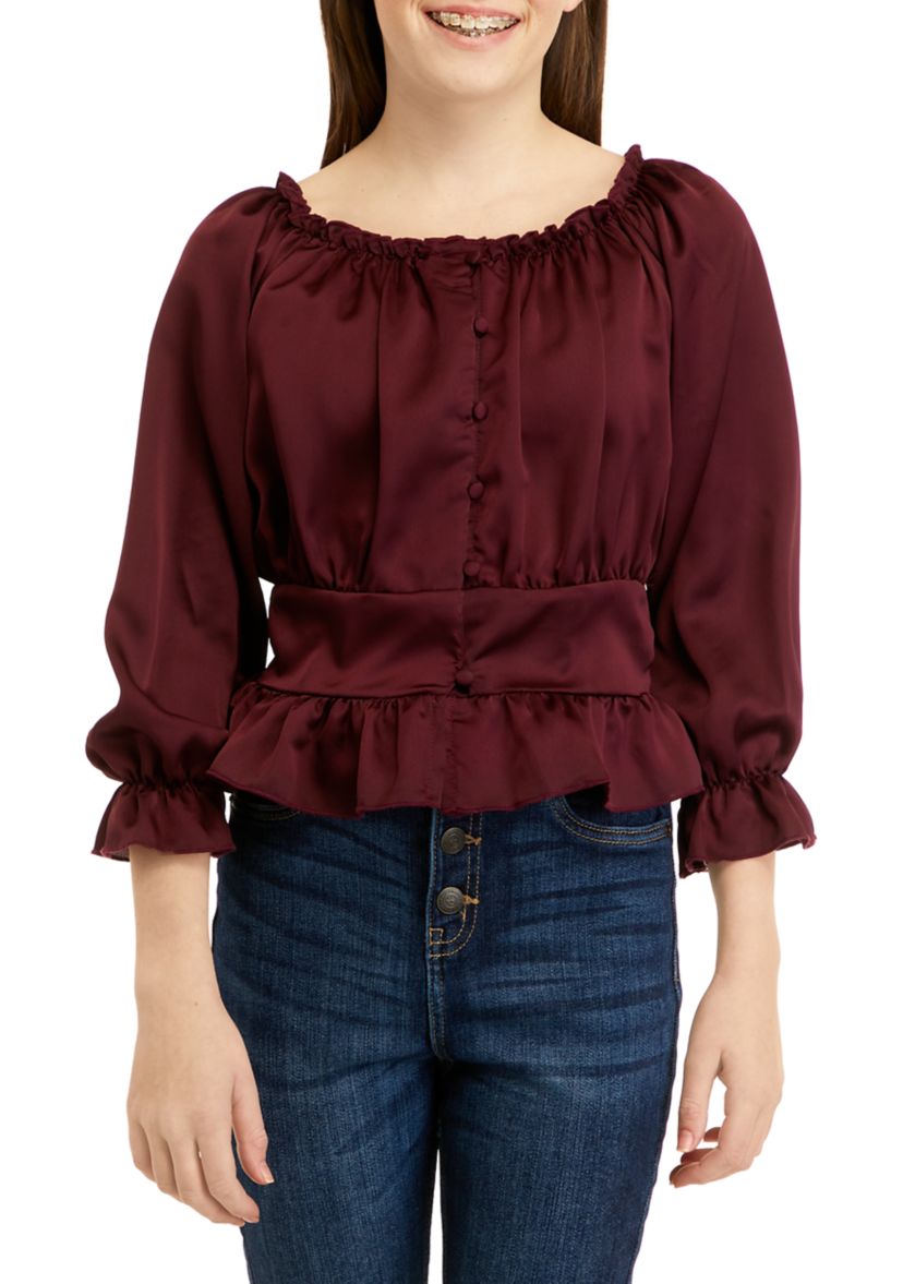 Girls 7-16 Long Sleeve Woven Fashion Top