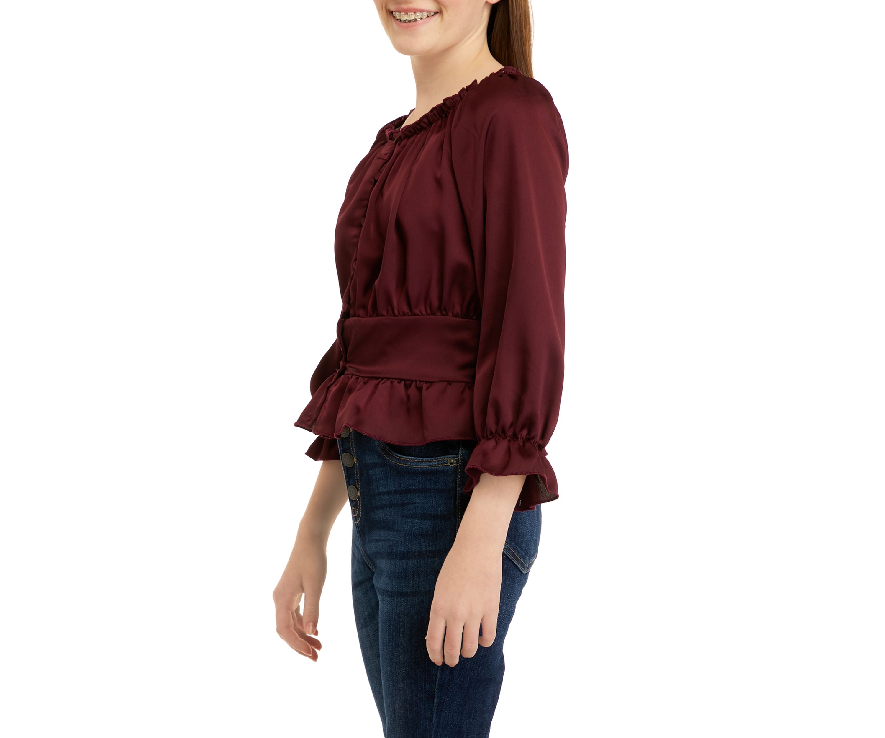 Girls 7-16 Long Sleeve Woven Fashion Top