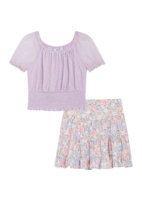 Girls 7-16 Knit Top and Printed Skirt Set