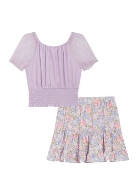 Girls 7-16 Knit Top and Printed Skirt Set