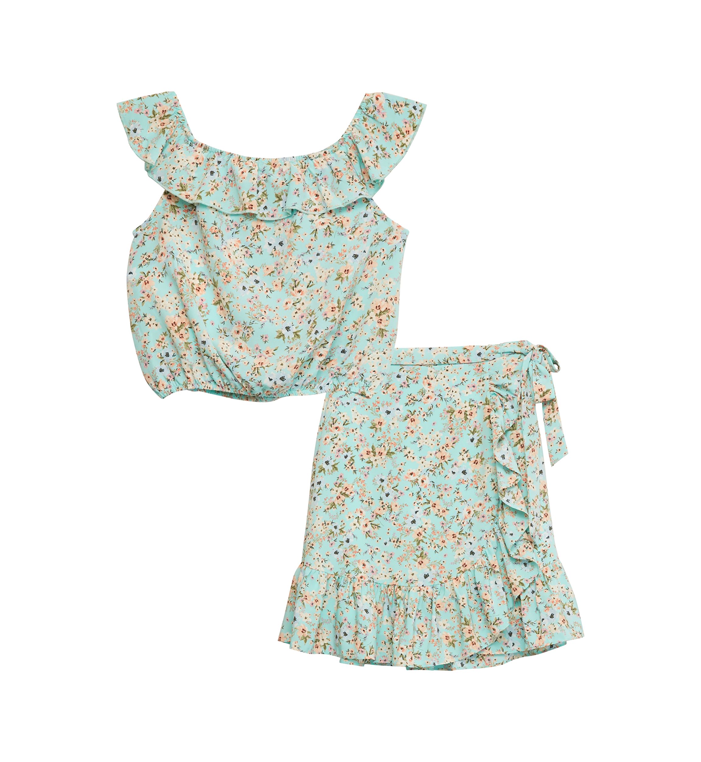 Girls 7-16 Printed Top and Skirt Set