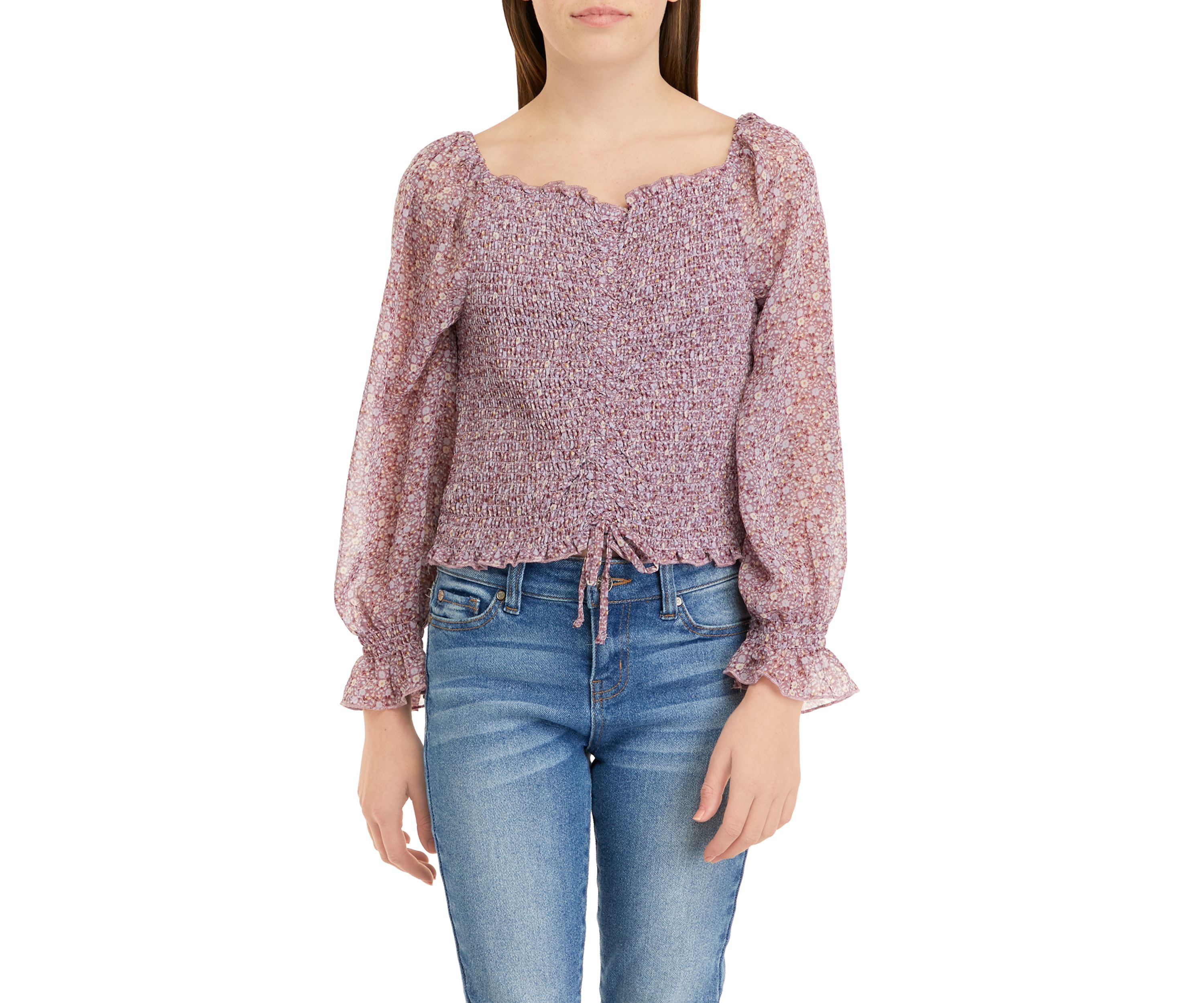 Girls 7-16 Long Sleeve Woven Fashion Top