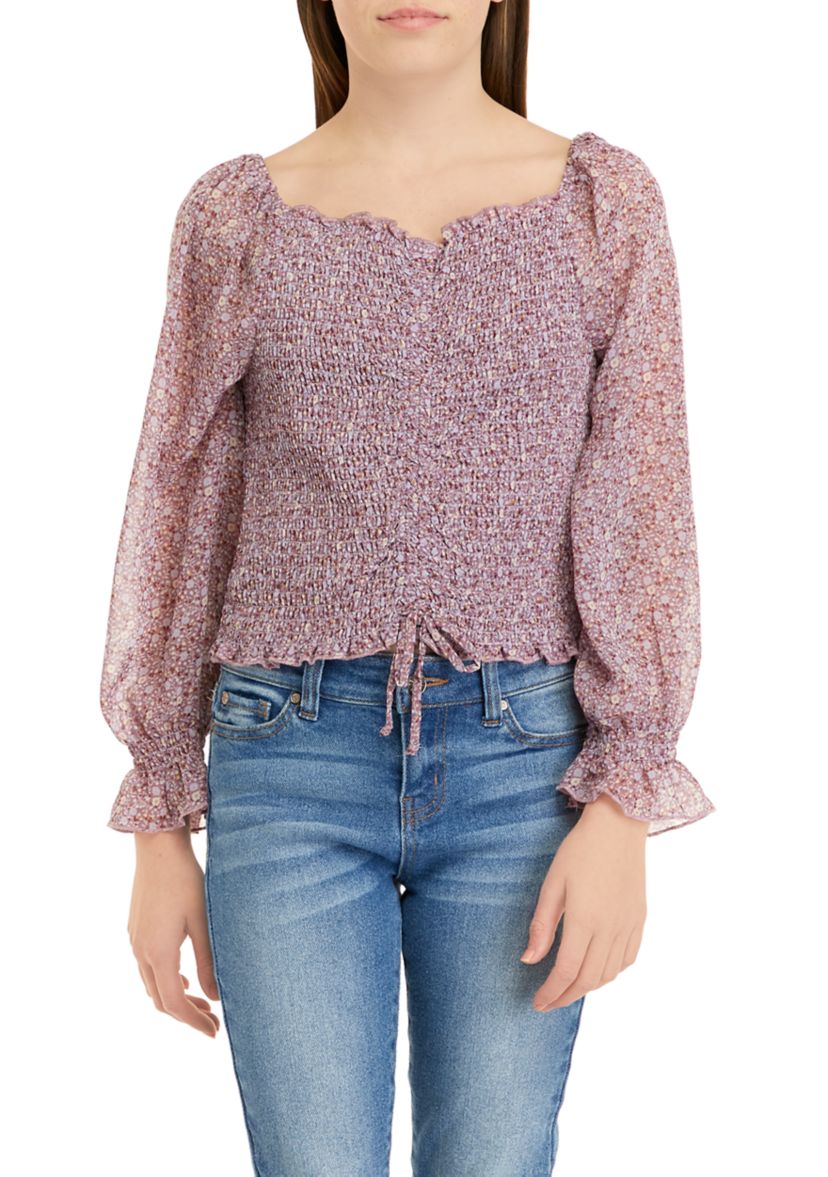 Girls 7-16 Long Sleeve Woven Fashion Top