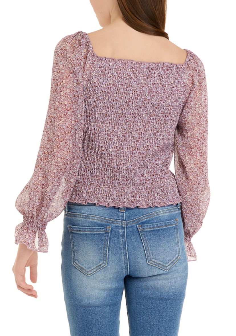 Girls 7-16 Long Sleeve Woven Fashion Top