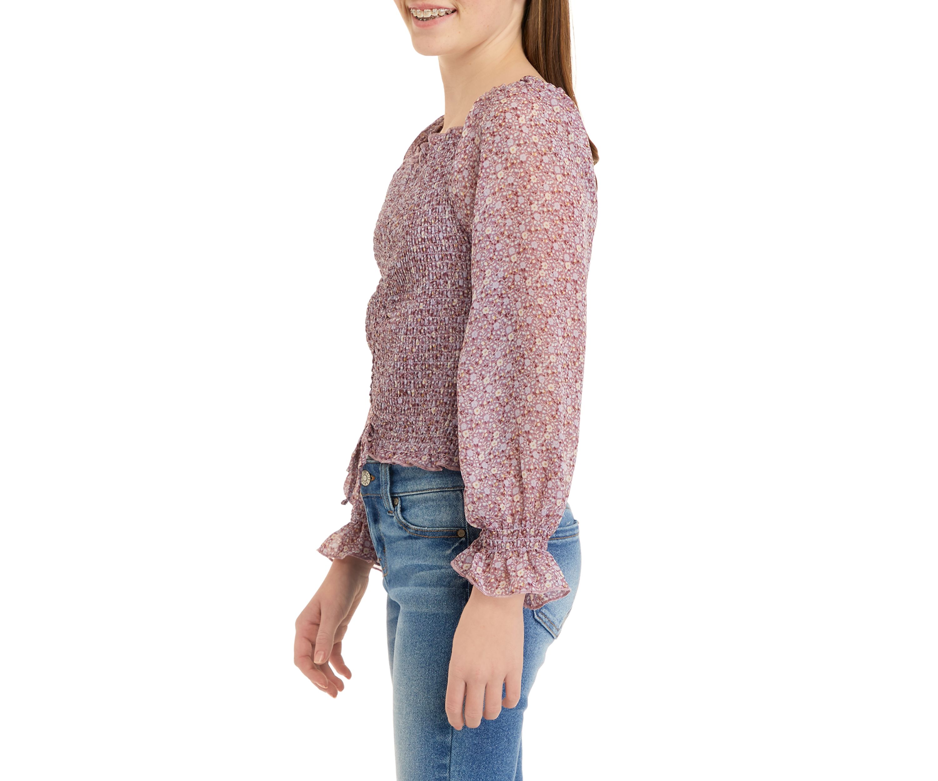 Girls 7-16 Long Sleeve Woven Fashion Top