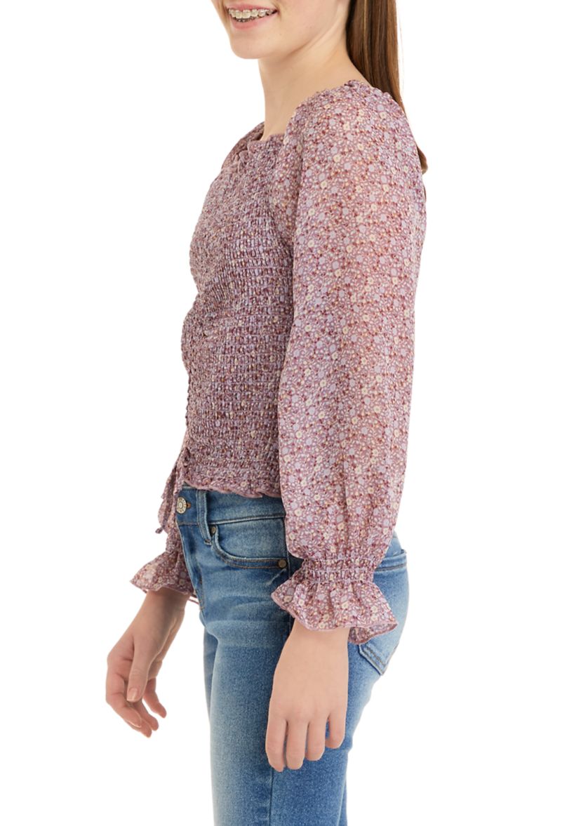 Girls 7-16 Long Sleeve Woven Fashion Top