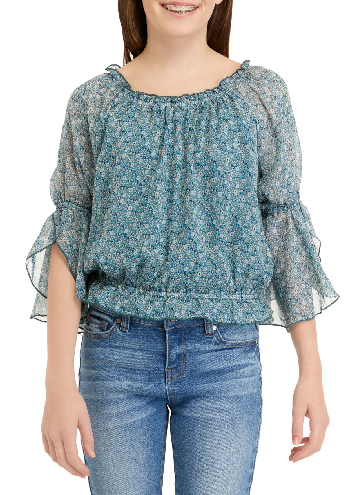 Girls 7-16 Long Sleeve Woven Fashion Top