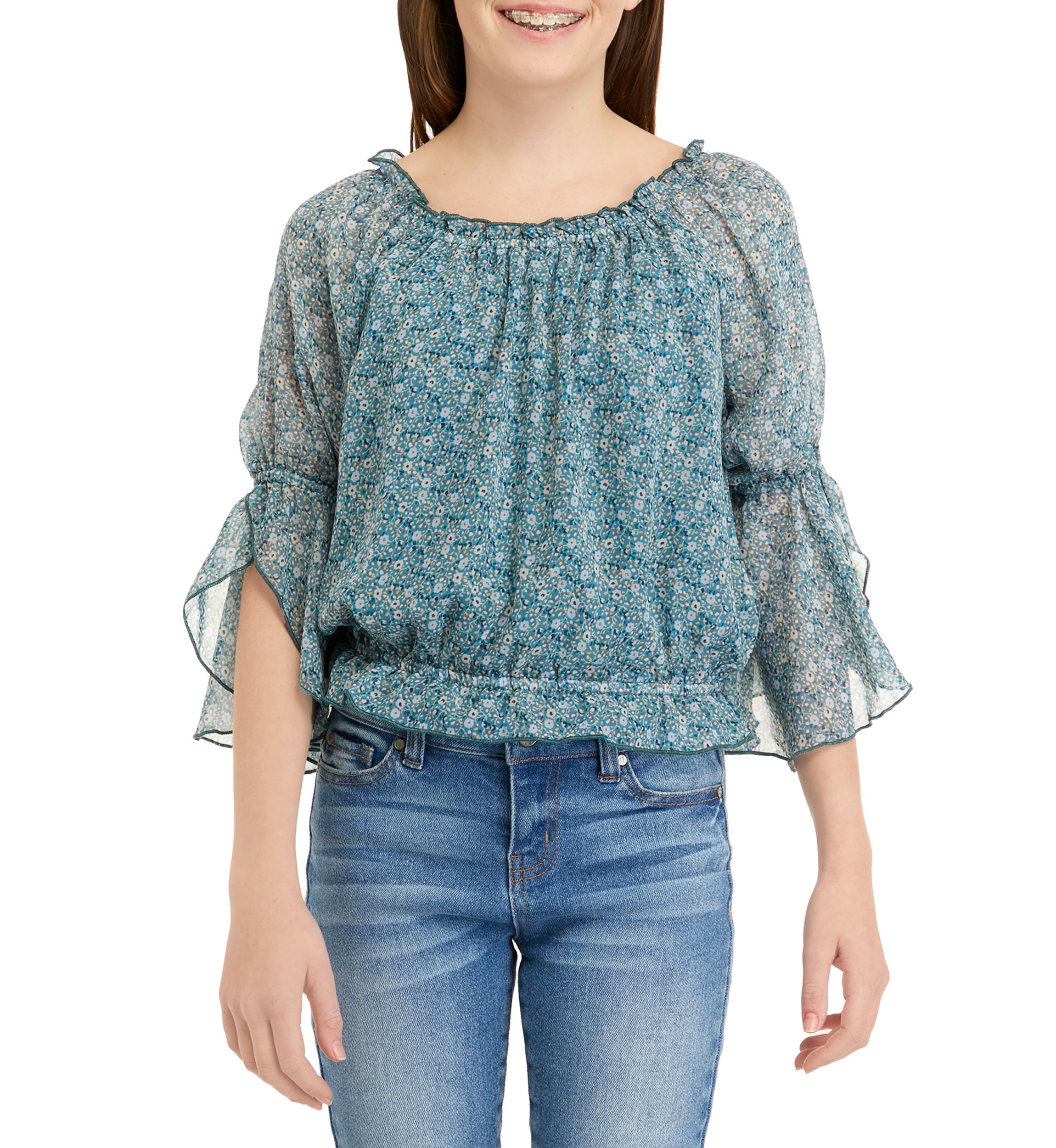 Girls 7-16 Long Sleeve Woven Fashion Top