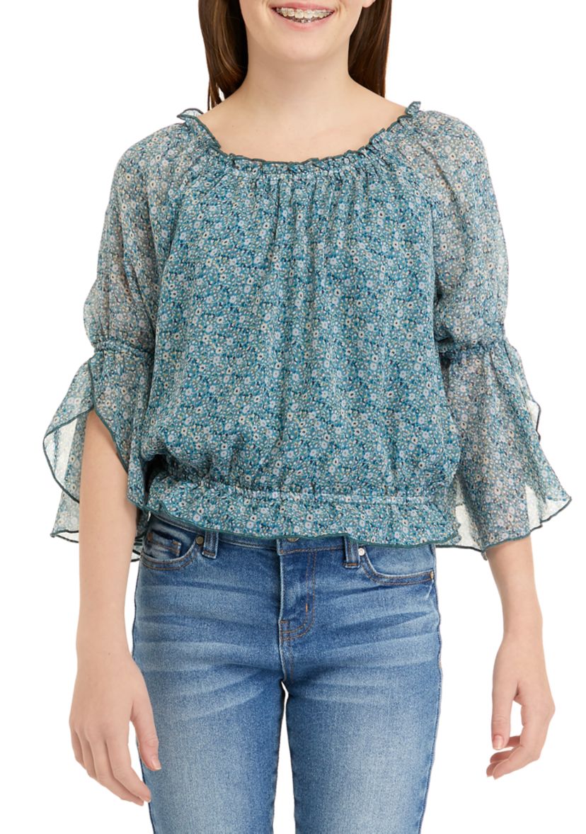 Girls 7-16 Long Sleeve Woven Fashion Top