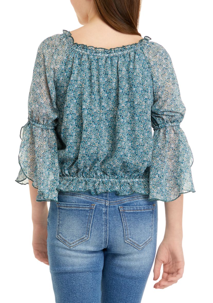 Girls 7-16 Long Sleeve Woven Fashion Top