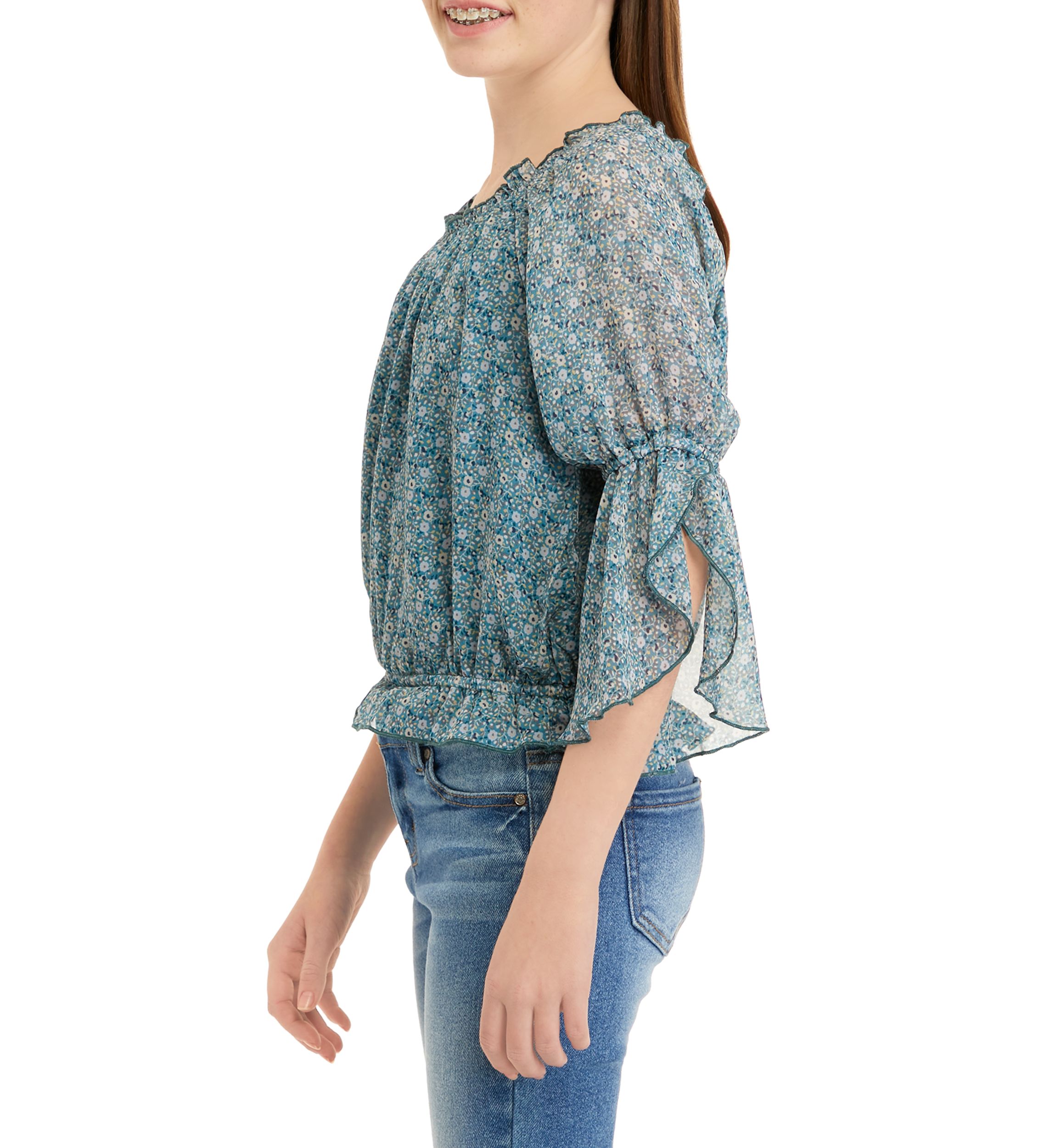 Girls 7-16 Long Sleeve Woven Fashion Top