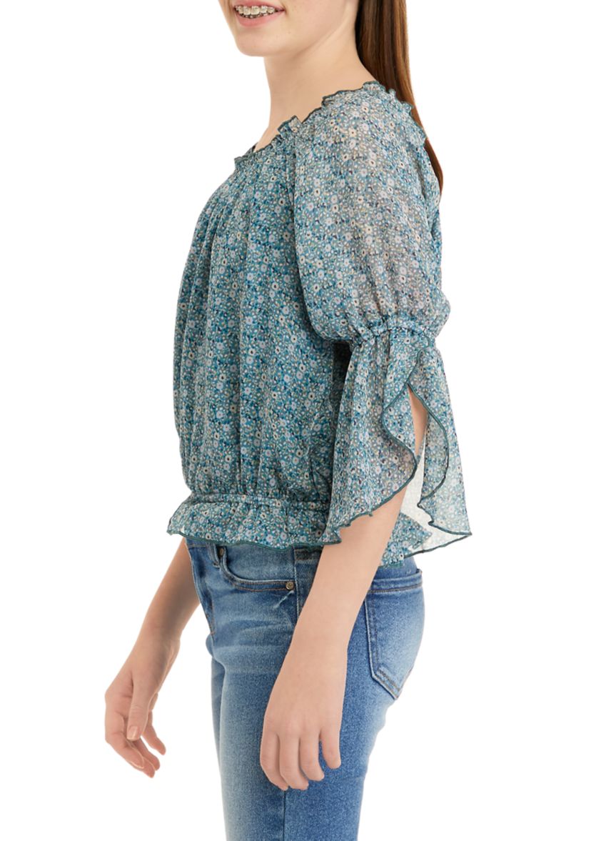Girls 7-16 Long Sleeve Woven Fashion Top