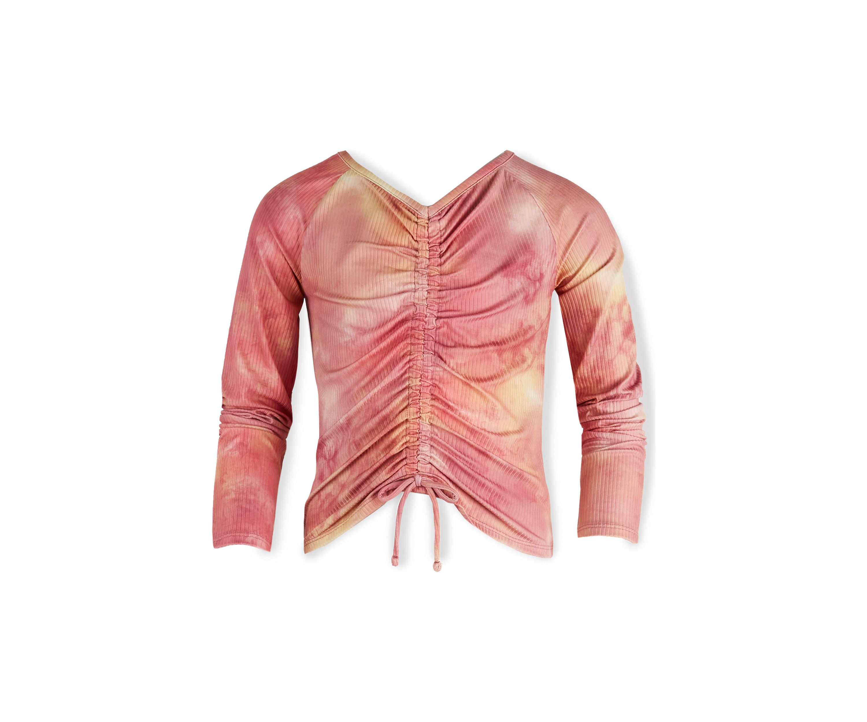 Girls 7-16 Long Sleeve Ruched Tie Dye Top 
