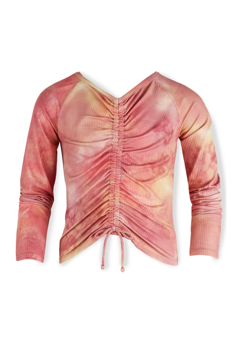 Girls 7-16 Long Sleeve Ruched Tie Dye Top 