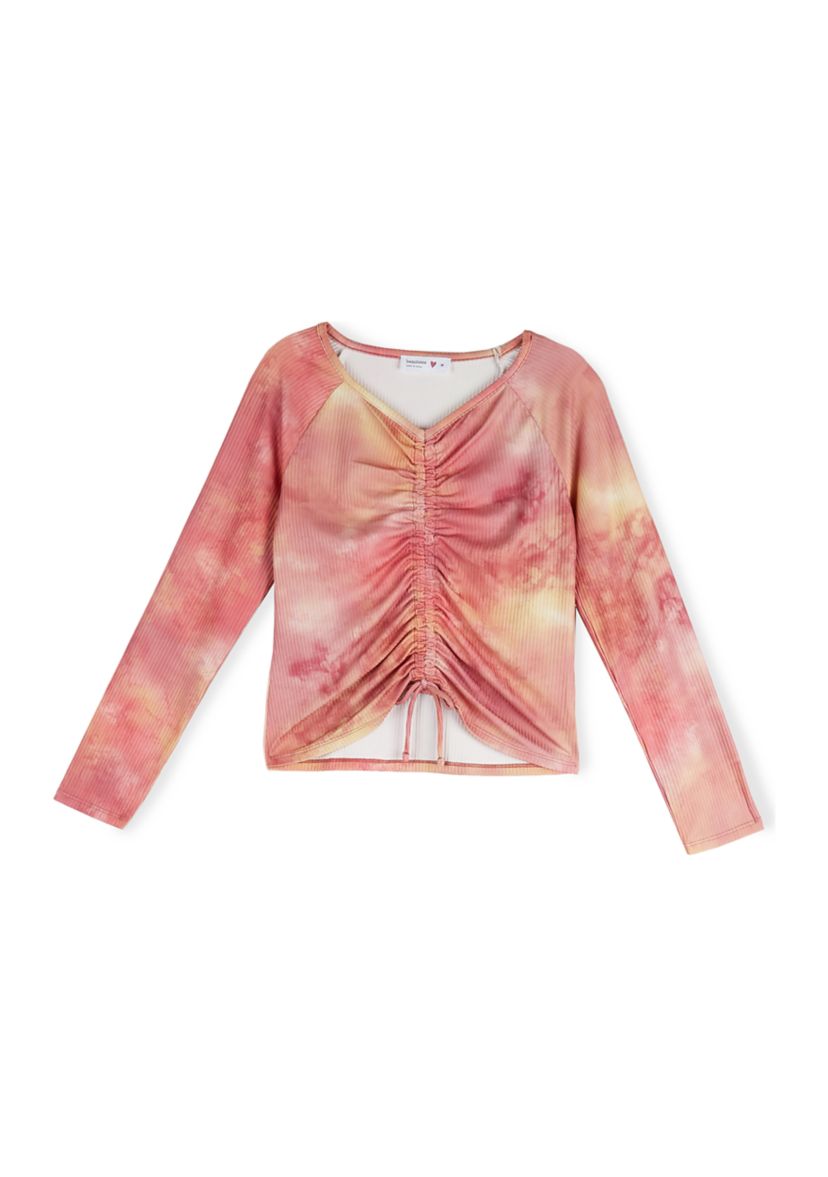 Girls 7-16 Long Sleeve Ruched Tie Dye Top 