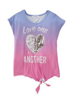 Beautees Girls 7 16 Short Sleeve Tie Front Sequin Heart Graphic T Shirt Belk