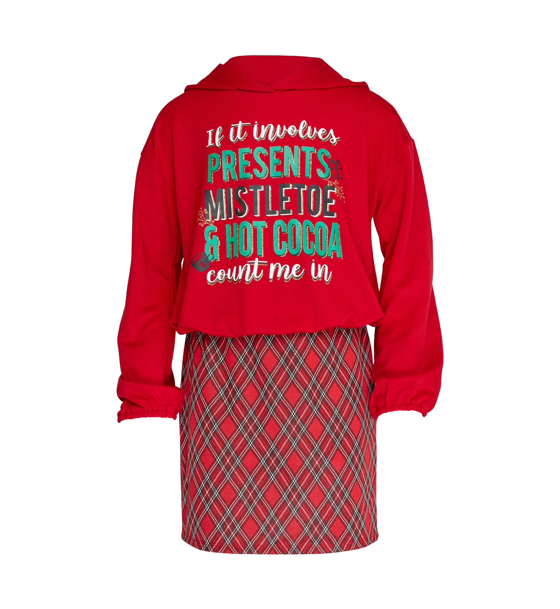 Girls 7-16 Hoodie and Plaid Skirt Set