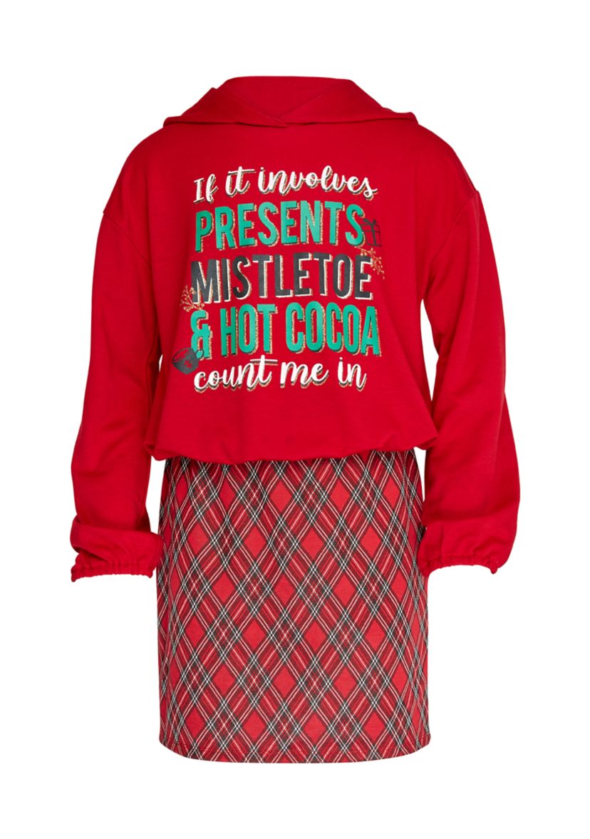 Girls 7-16 Hoodie and Plaid Skirt Set