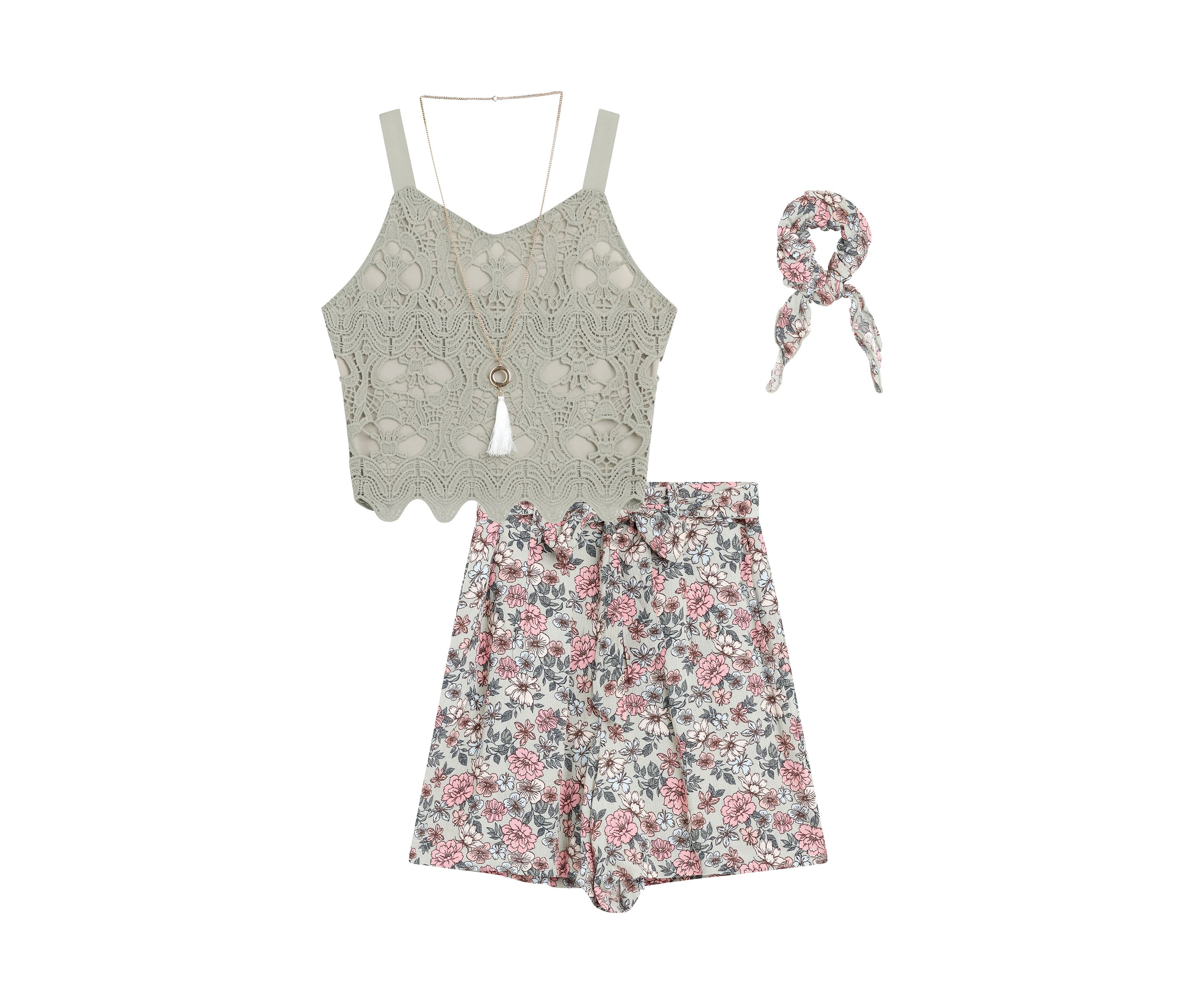 Girls 7-16 Lace Top and Printed Shorts Set