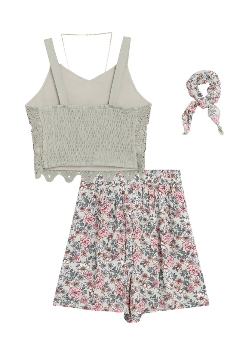 Girls 7-16 Lace Top and Printed Shorts Set