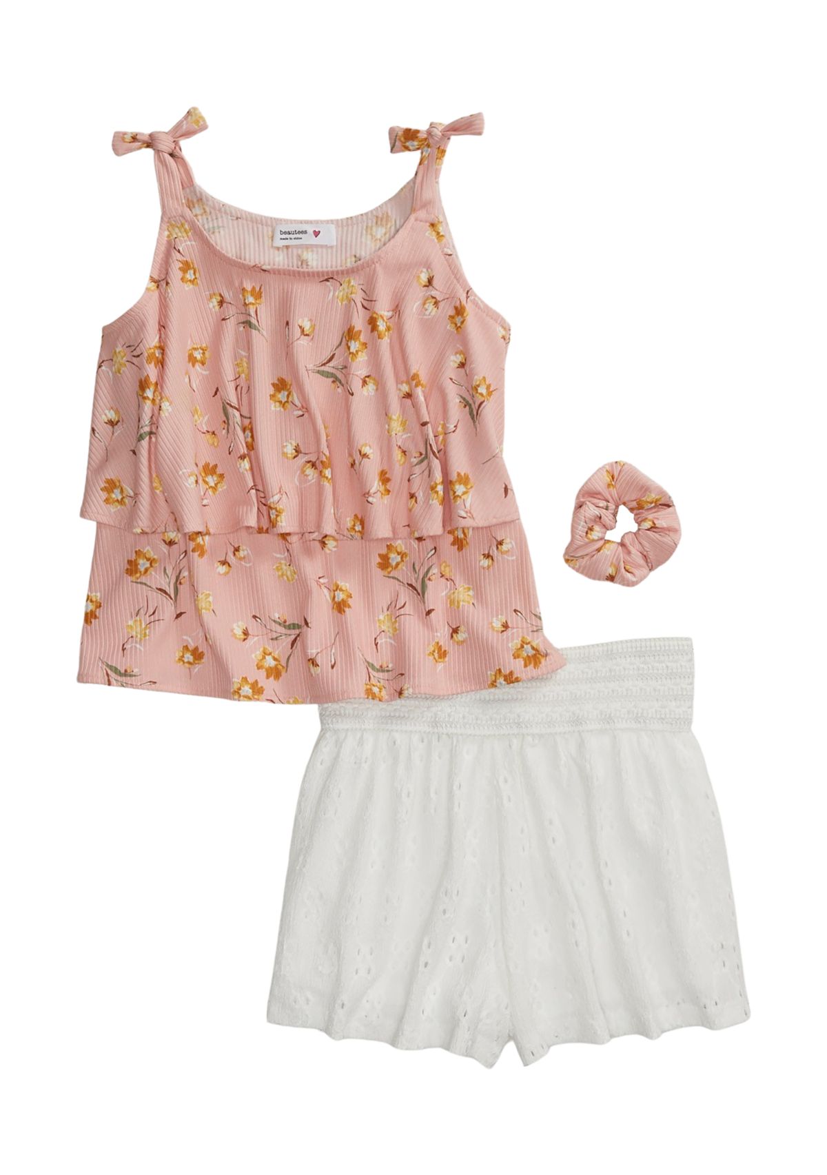 Girls 7-16 2 Piece Sleeveless Print Top and Eyelet Shorts Set