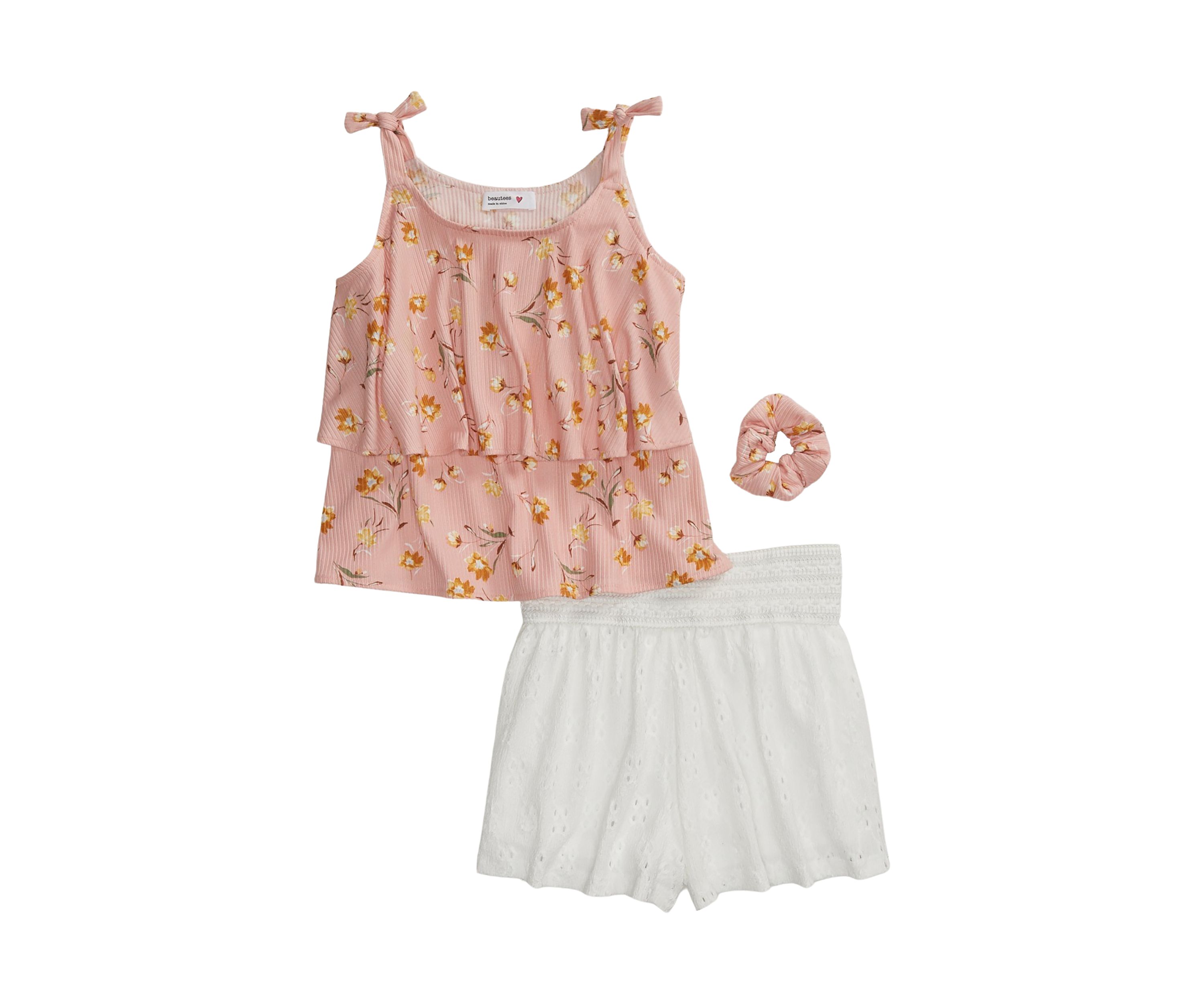 Girls 7-16 2 Piece Sleeveless Print Top and Eyelet Shorts Set