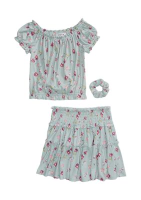 Girls 7-16 2 Piece Printed Top and Skirt Set