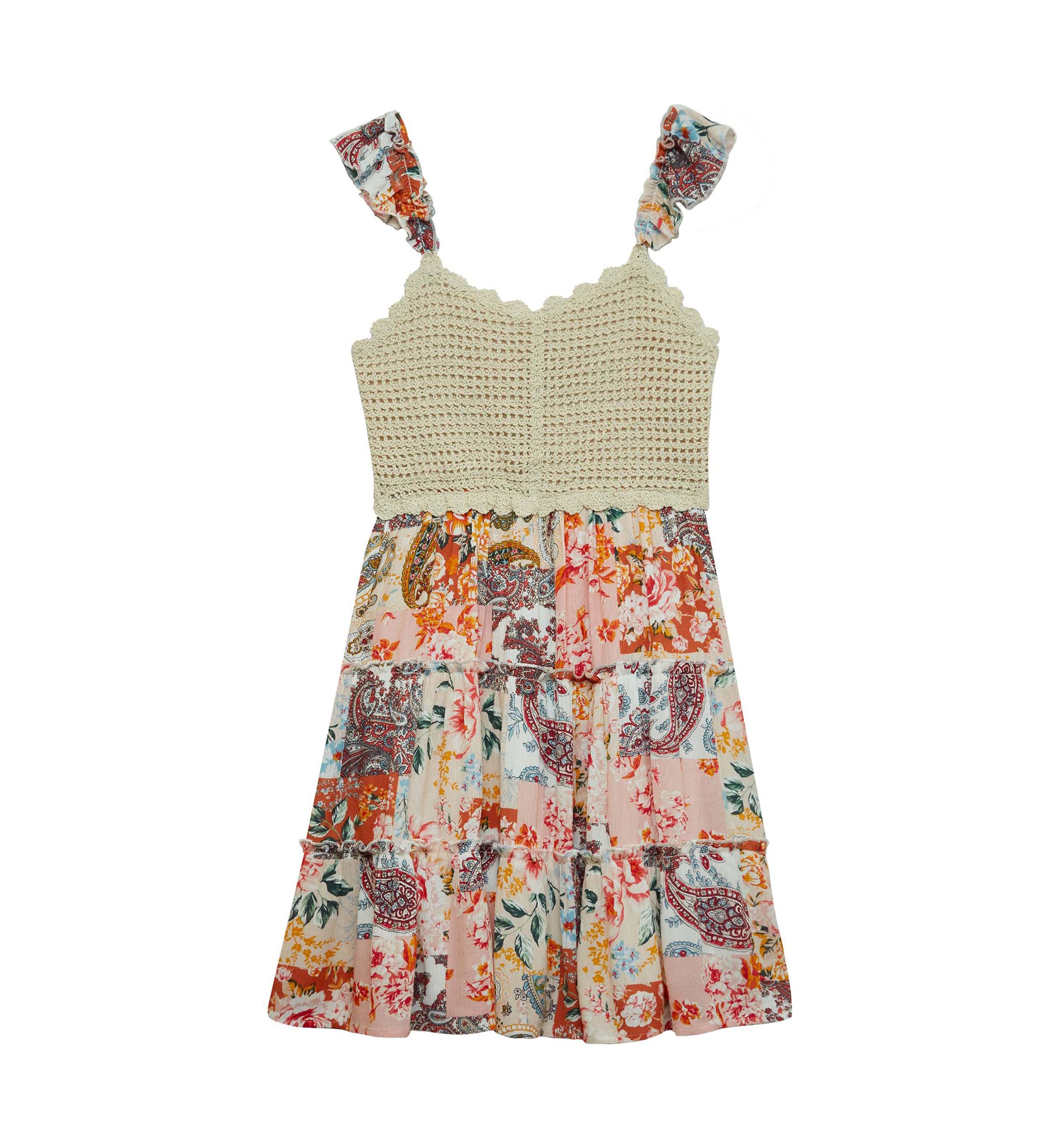 Girls 7-16 Crochet Printed Dress
