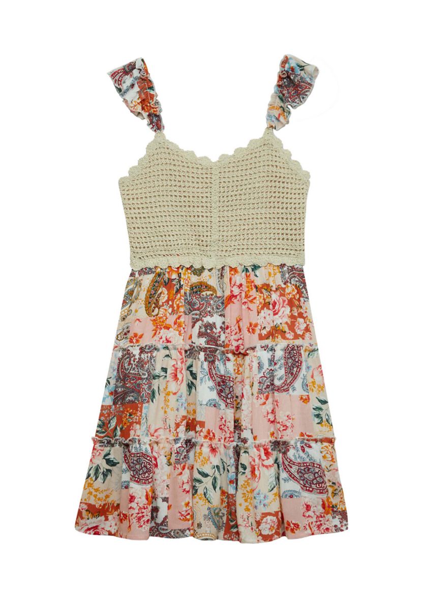 Girls 7-16 Crochet Printed Dress