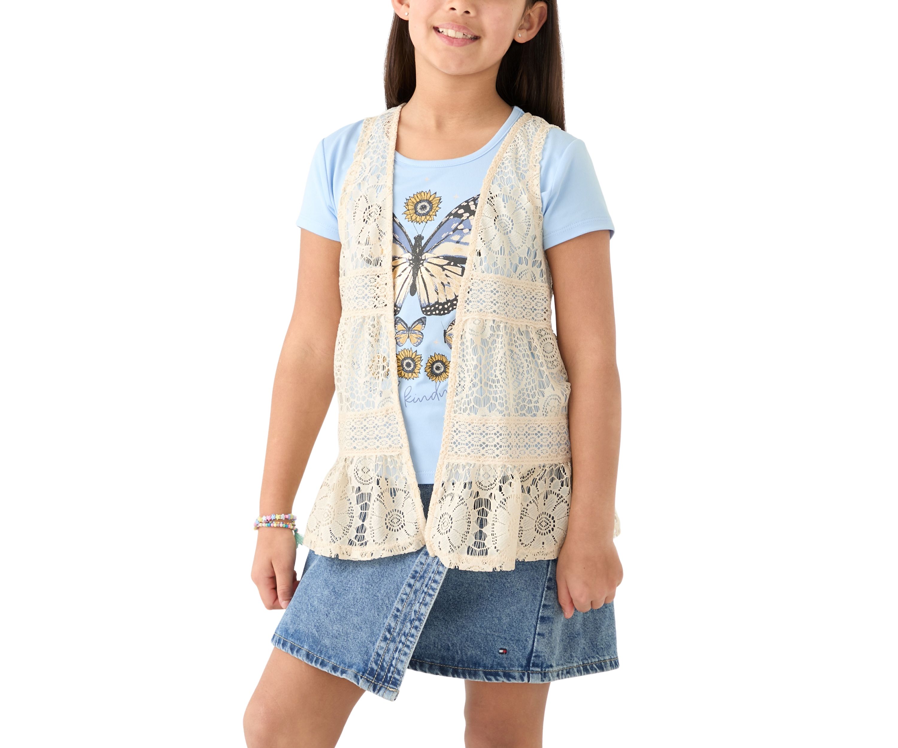 Girls 7-16 2fer Lace Vest to Graphic T-Shirt