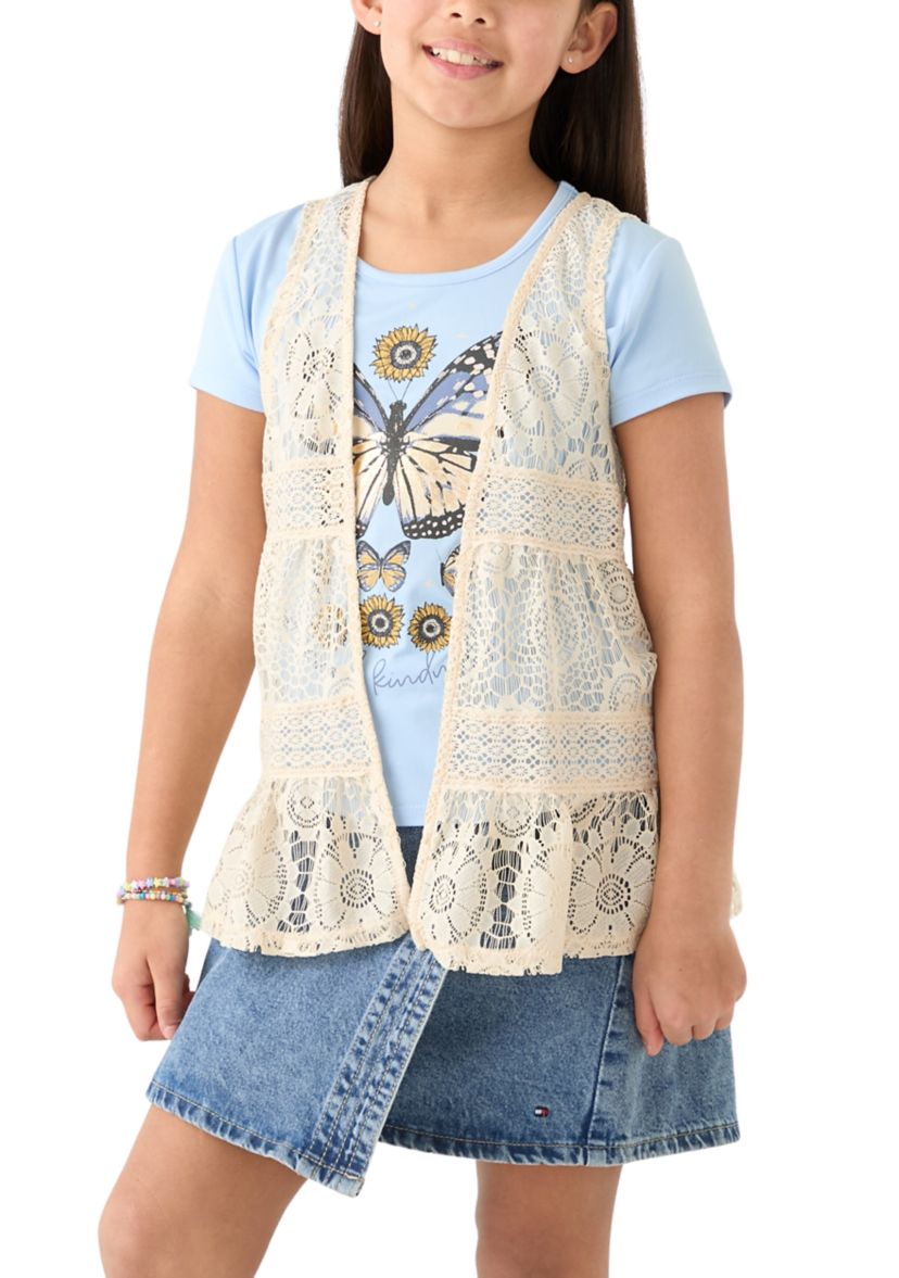 Girls 7-16 2fer Lace Vest to Graphic T-Shirt