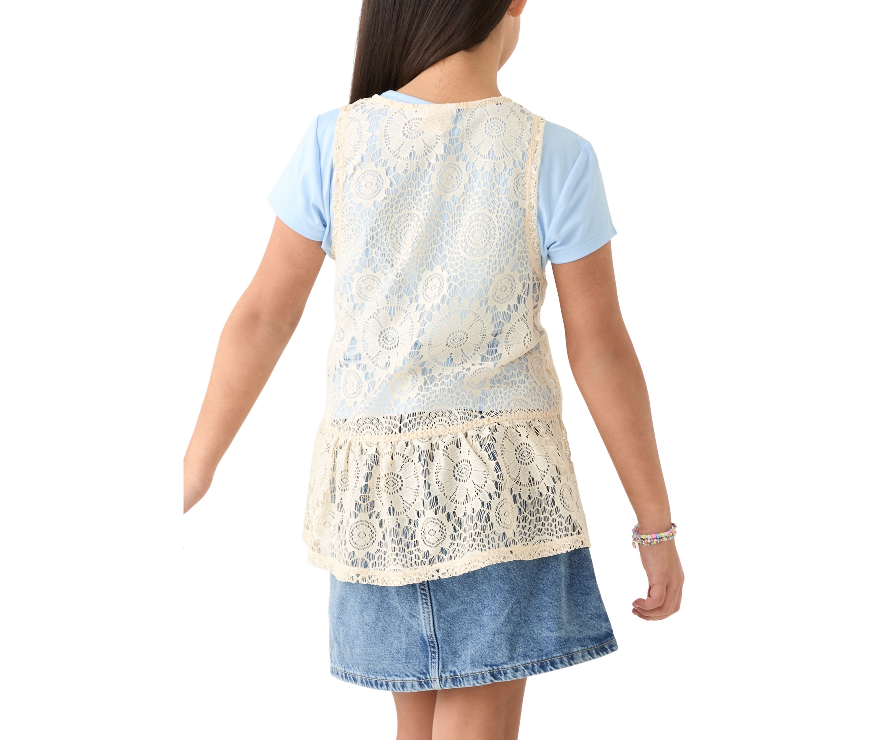 Girls 7-16 2fer Lace Vest to Graphic T-Shirt