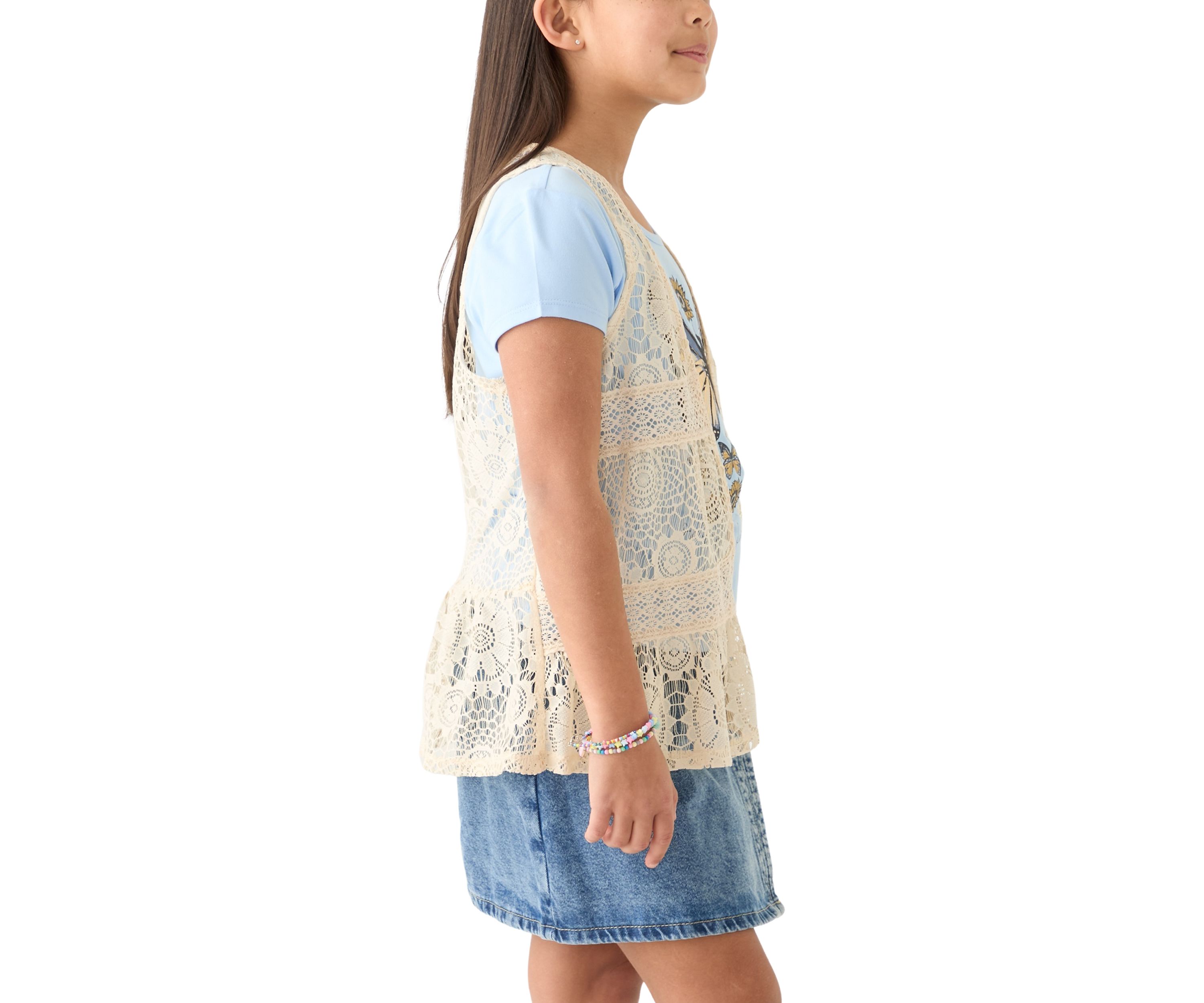 Girls 7-16 2fer Lace Vest to Graphic T-Shirt