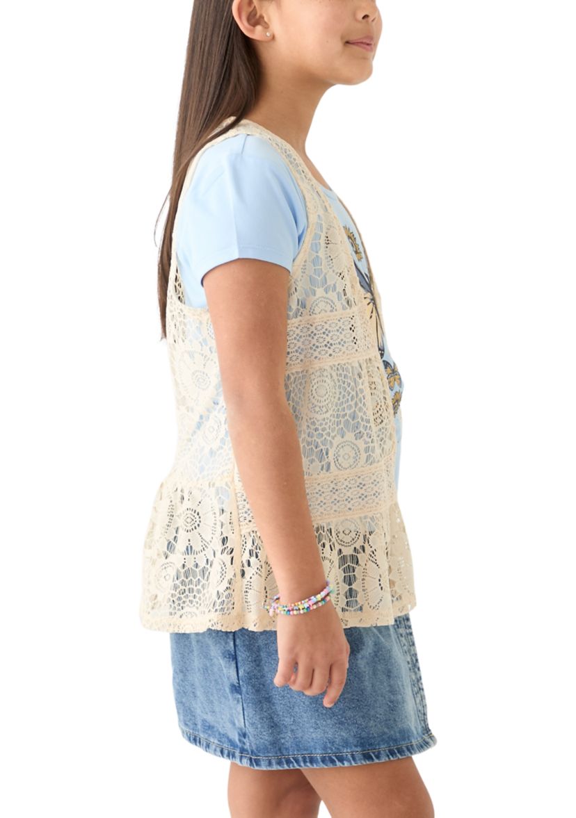 Girls 7-16 2fer Lace Vest to Graphic T-Shirt