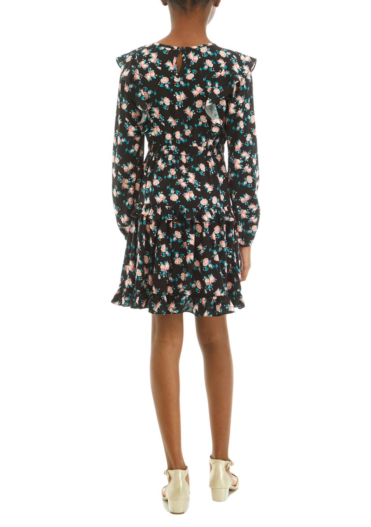 Girls 7-16 Ruffle Shoulder Tiered Floral Printed Dress