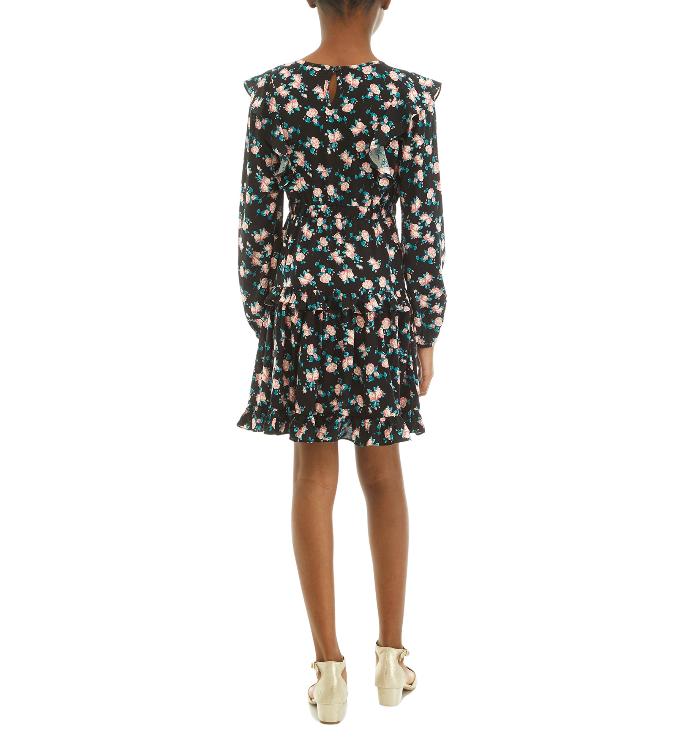 Girls 7-16 Ruffle Shoulder Tiered Floral Printed Dress