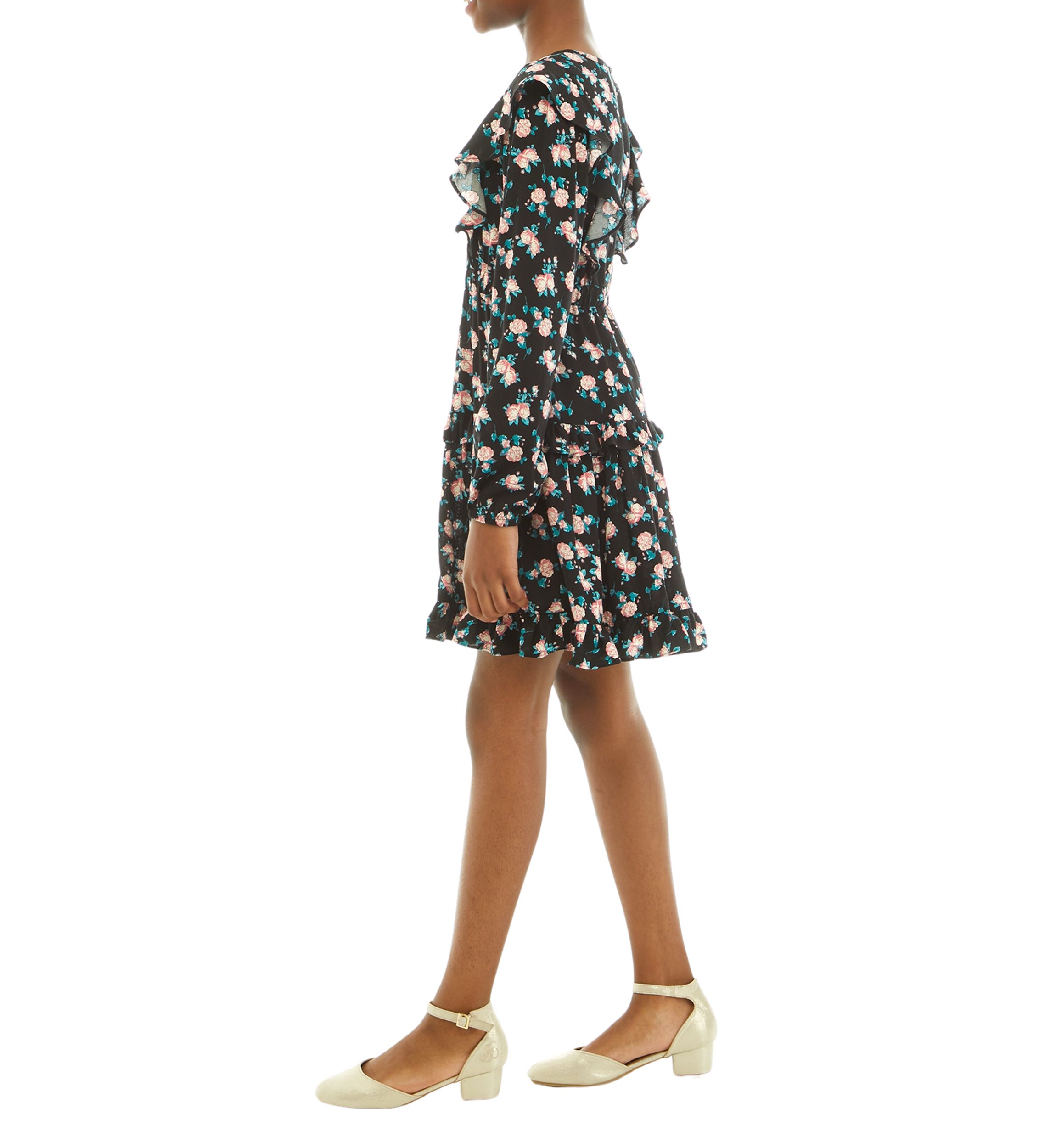 Girls 7-16 Ruffle Shoulder Tiered Floral Printed Dress
