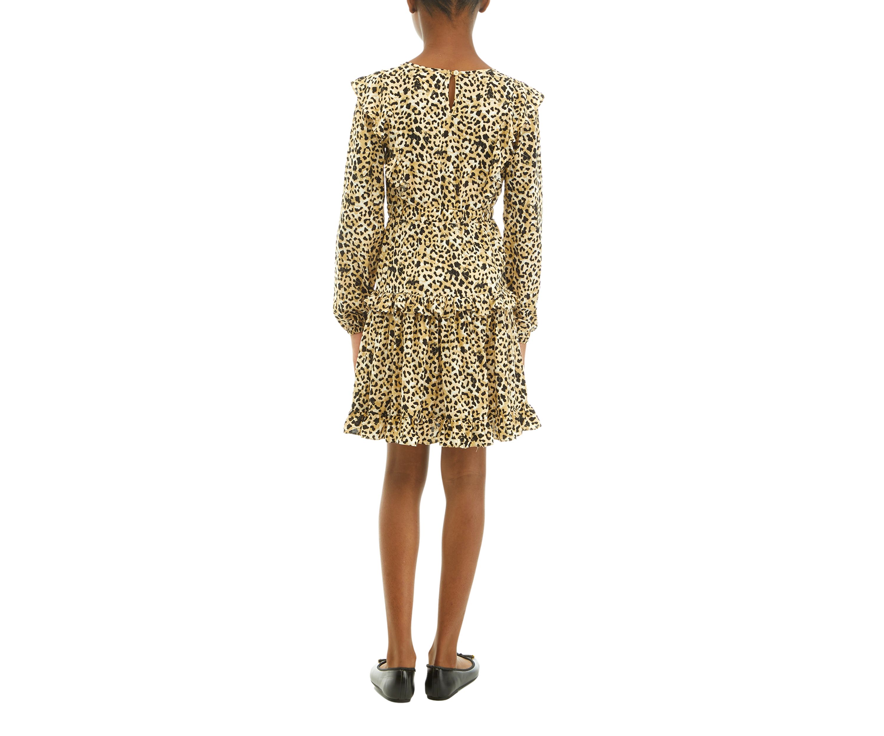 Girls 7-16 Ruffle Shoulder Printed Tiered Dress