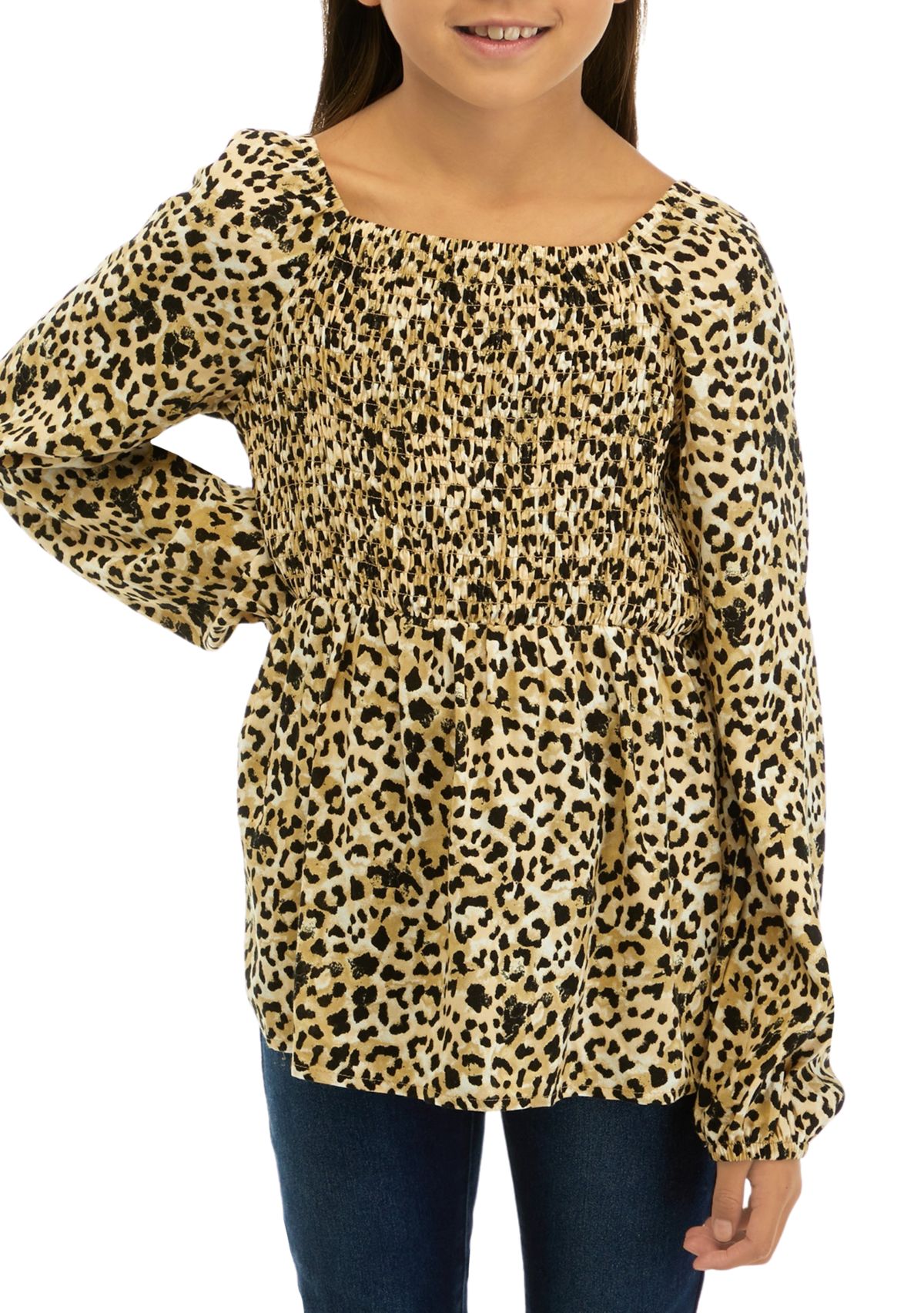 Girls 7-16 Woven Smocked Printed Top