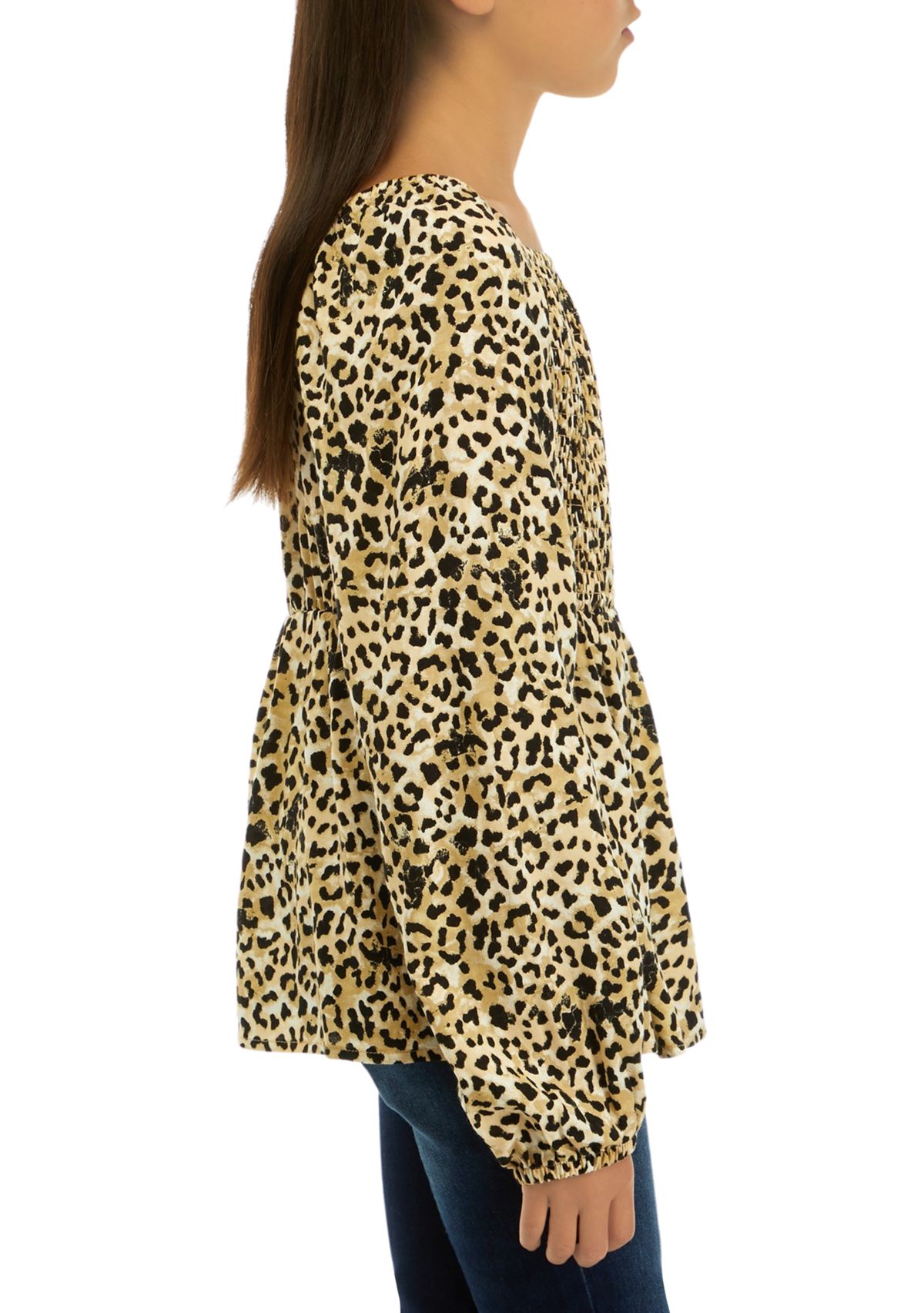 Girls 7-16 Woven Smocked Printed Top