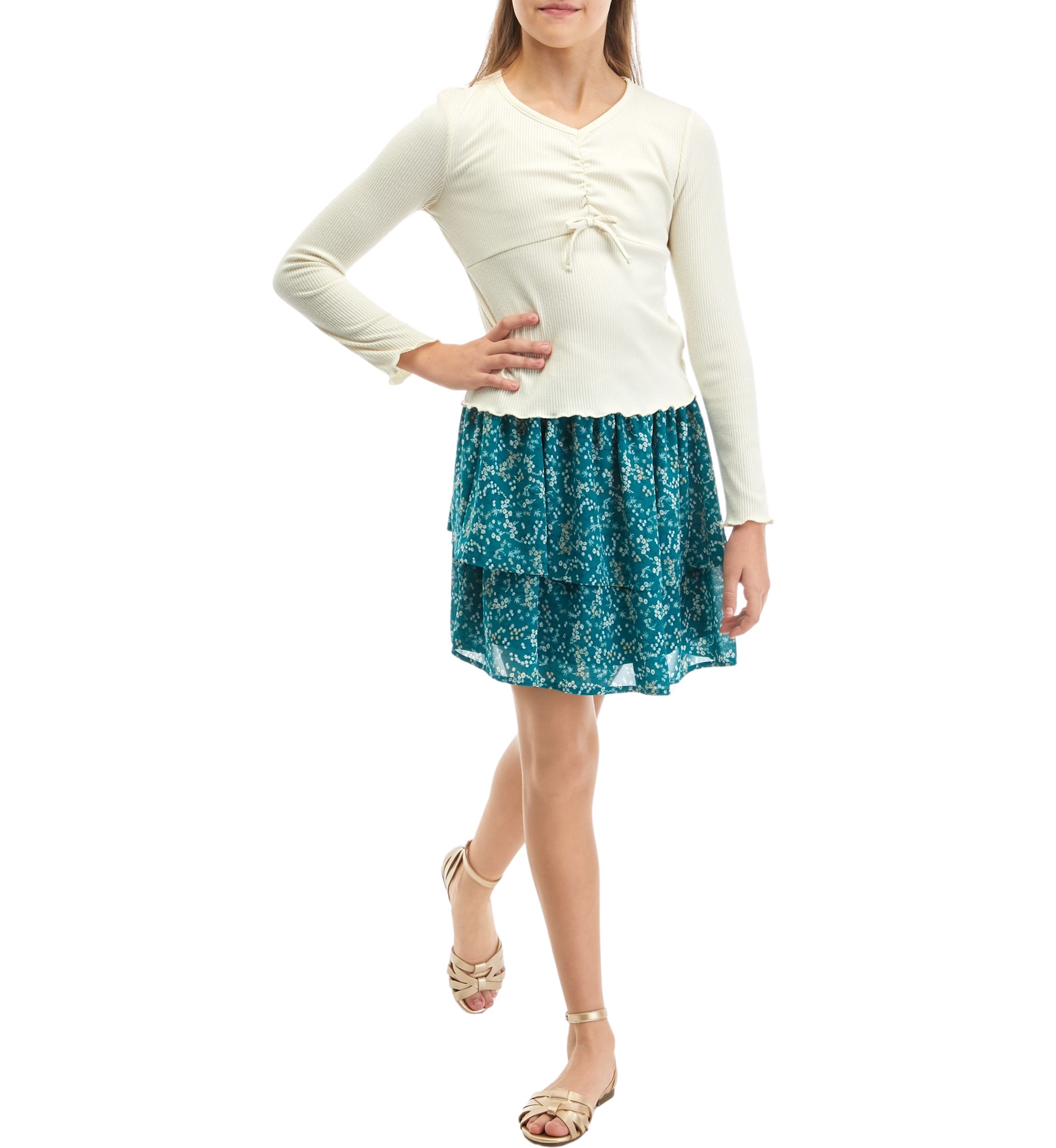 Girls 7-16 Knit Top with Tiered Skirt Set