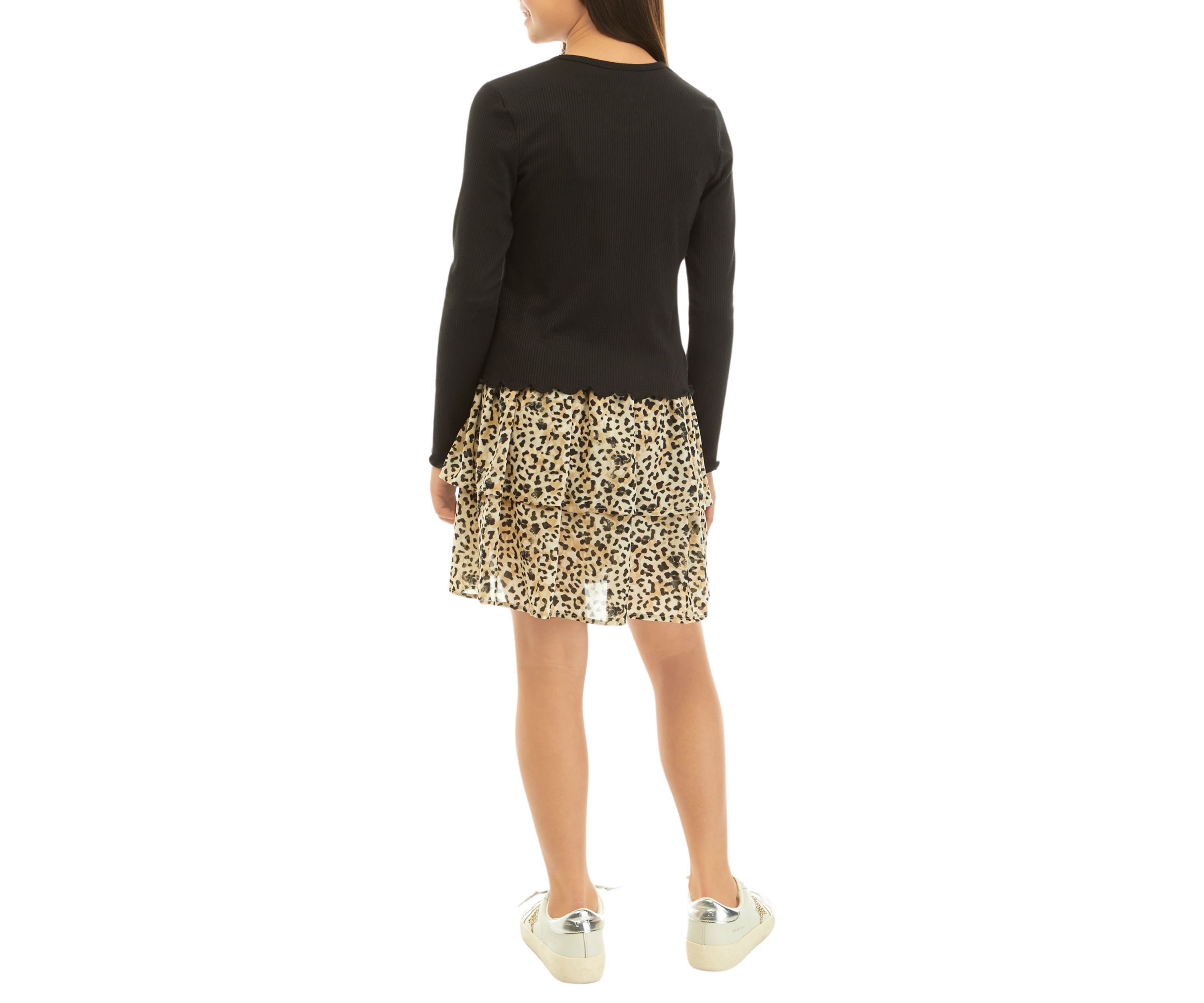 Girls 7-16 Long Sleeve Knit Top and Tiered Skirt Set