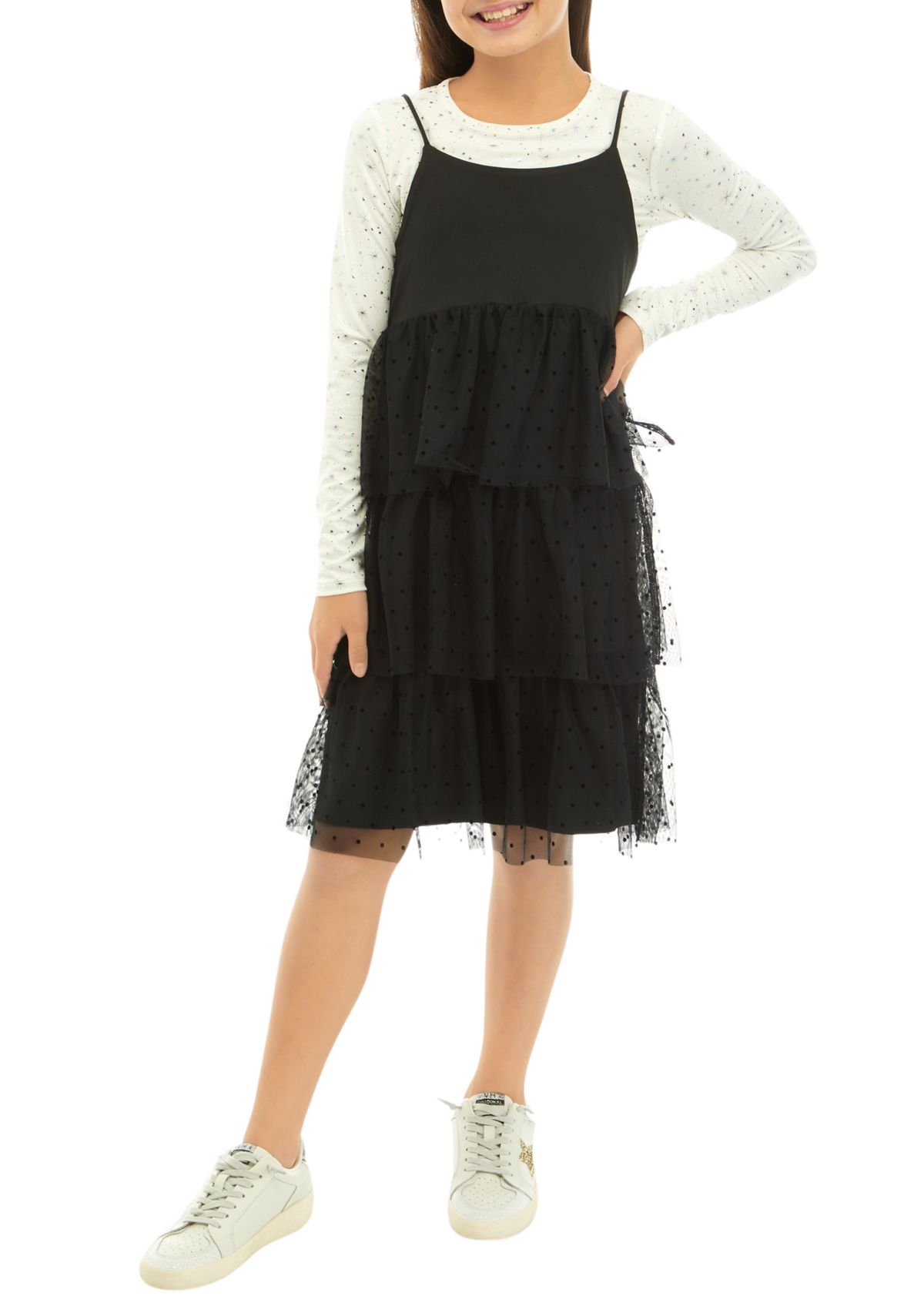 Girls 7-16 Flocked Tulle Dress