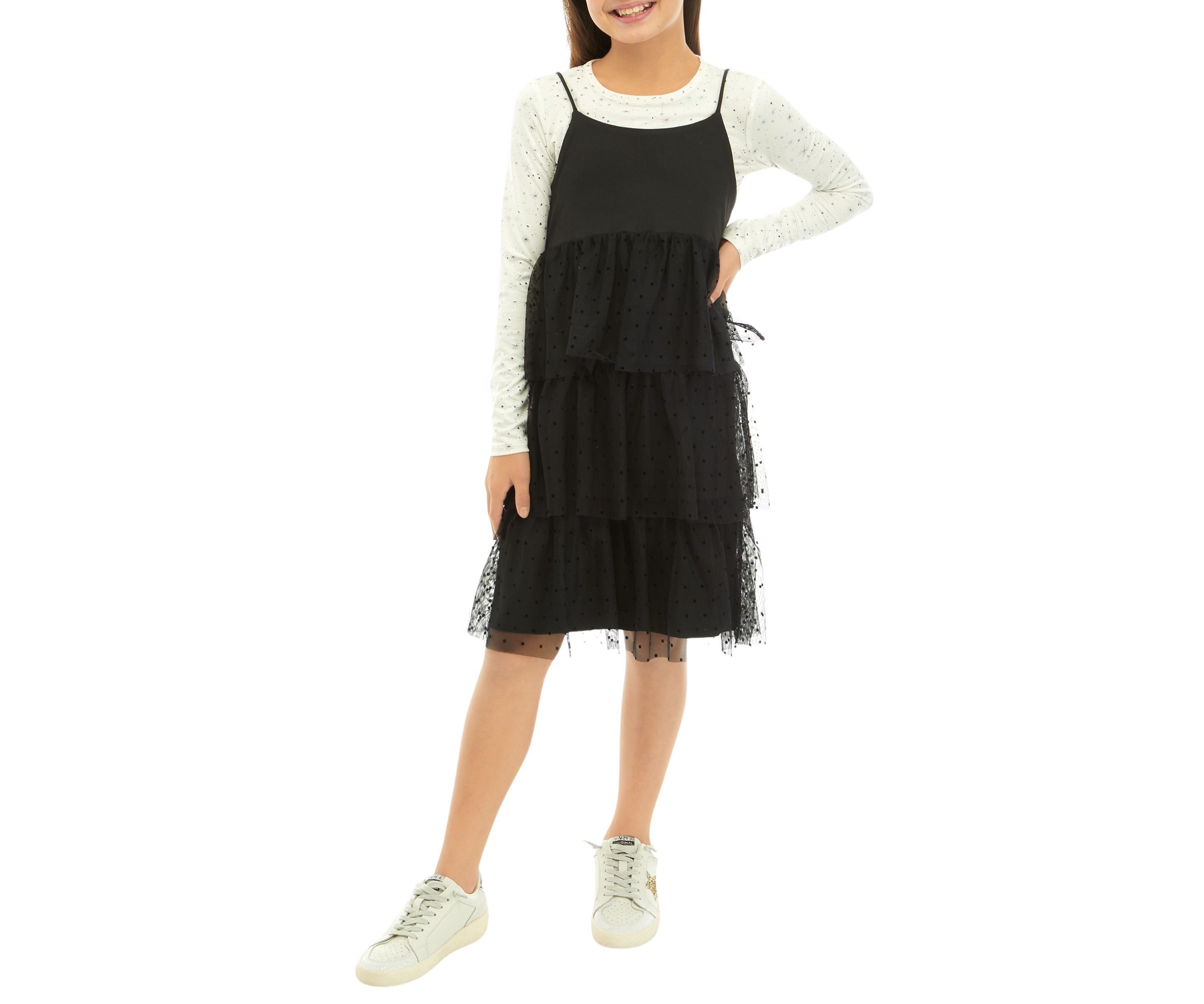 Girls 7-16 Flocked Tulle Dress