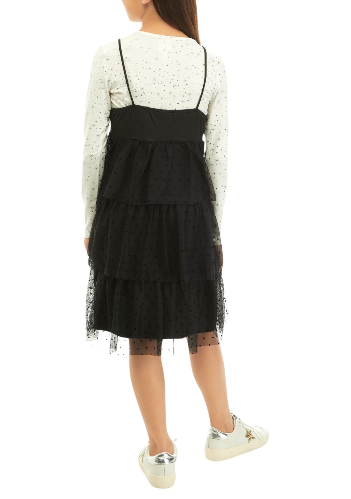 Girls 7-16 Flocked Tulle Dress