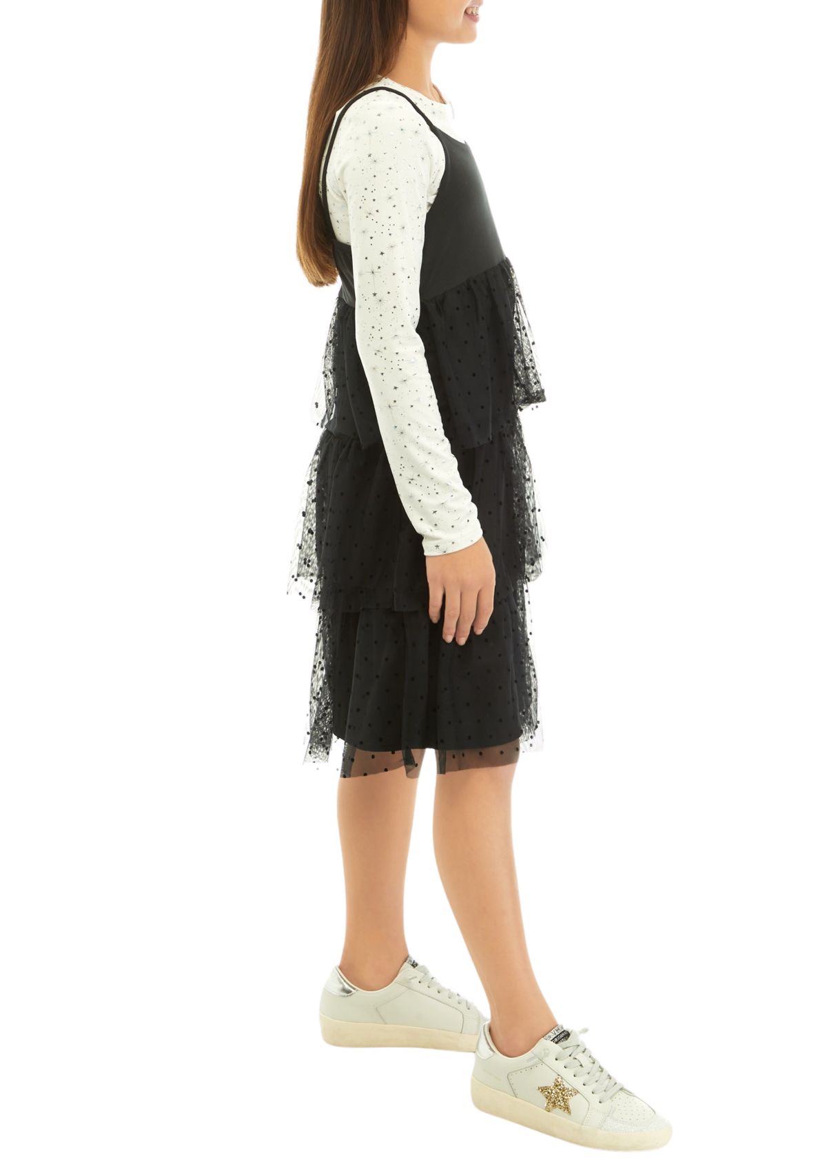 Girls 7-16 Flocked Tulle Dress