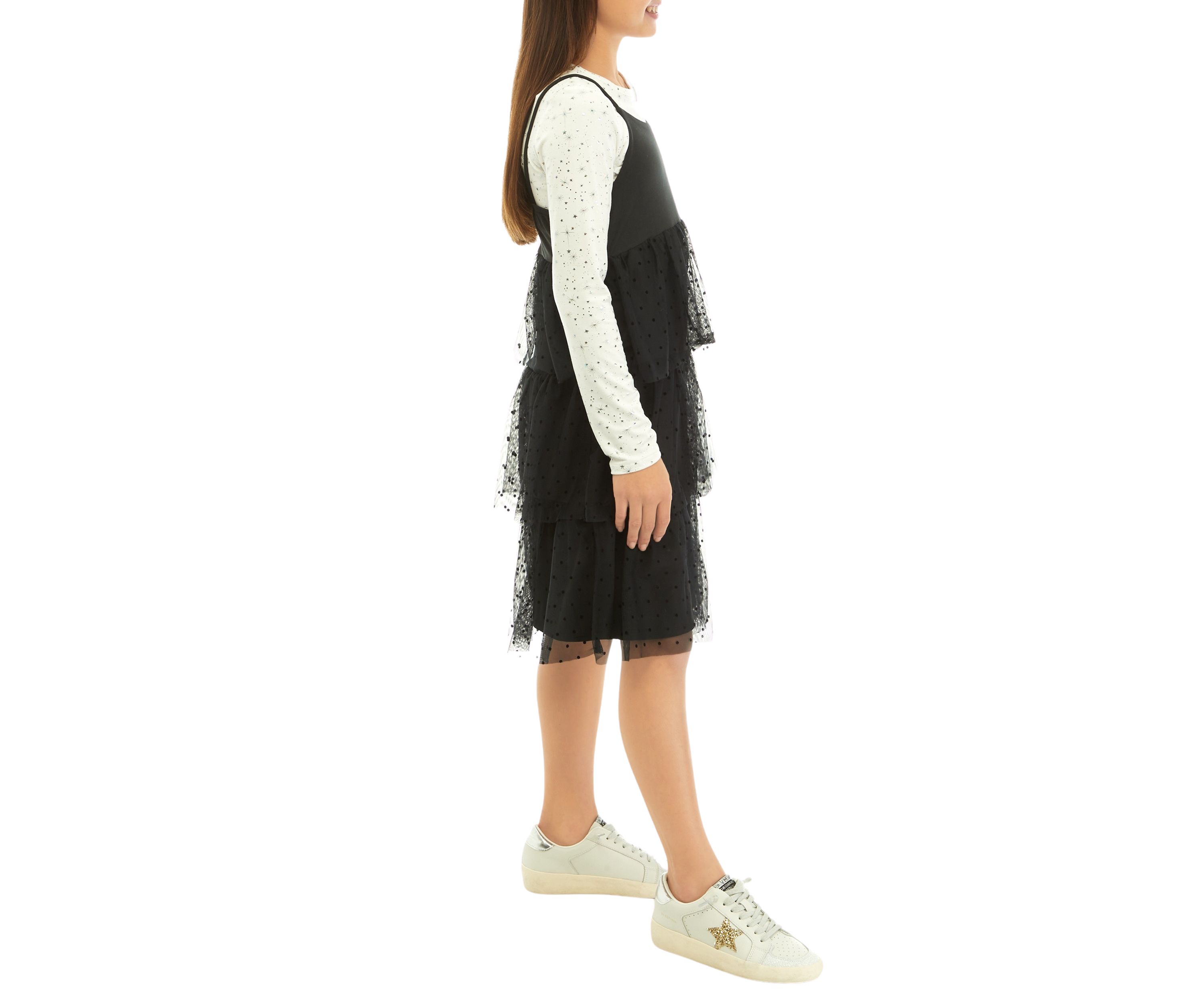 Girls 7-16 Flocked Tulle Dress