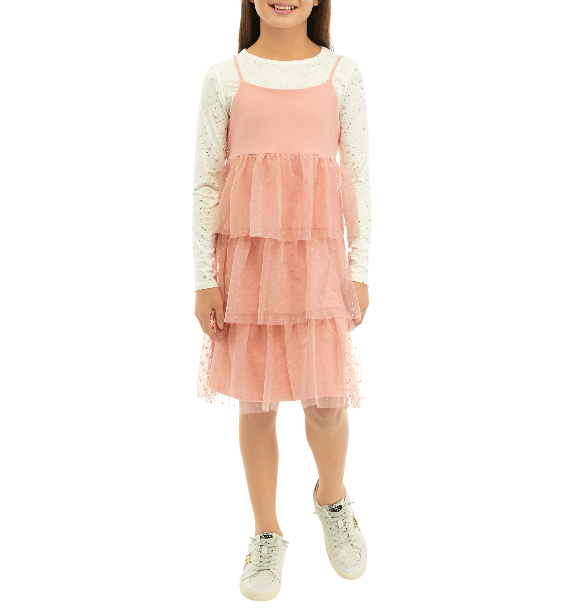 Girls 7-16 Flocked Tulle Dress