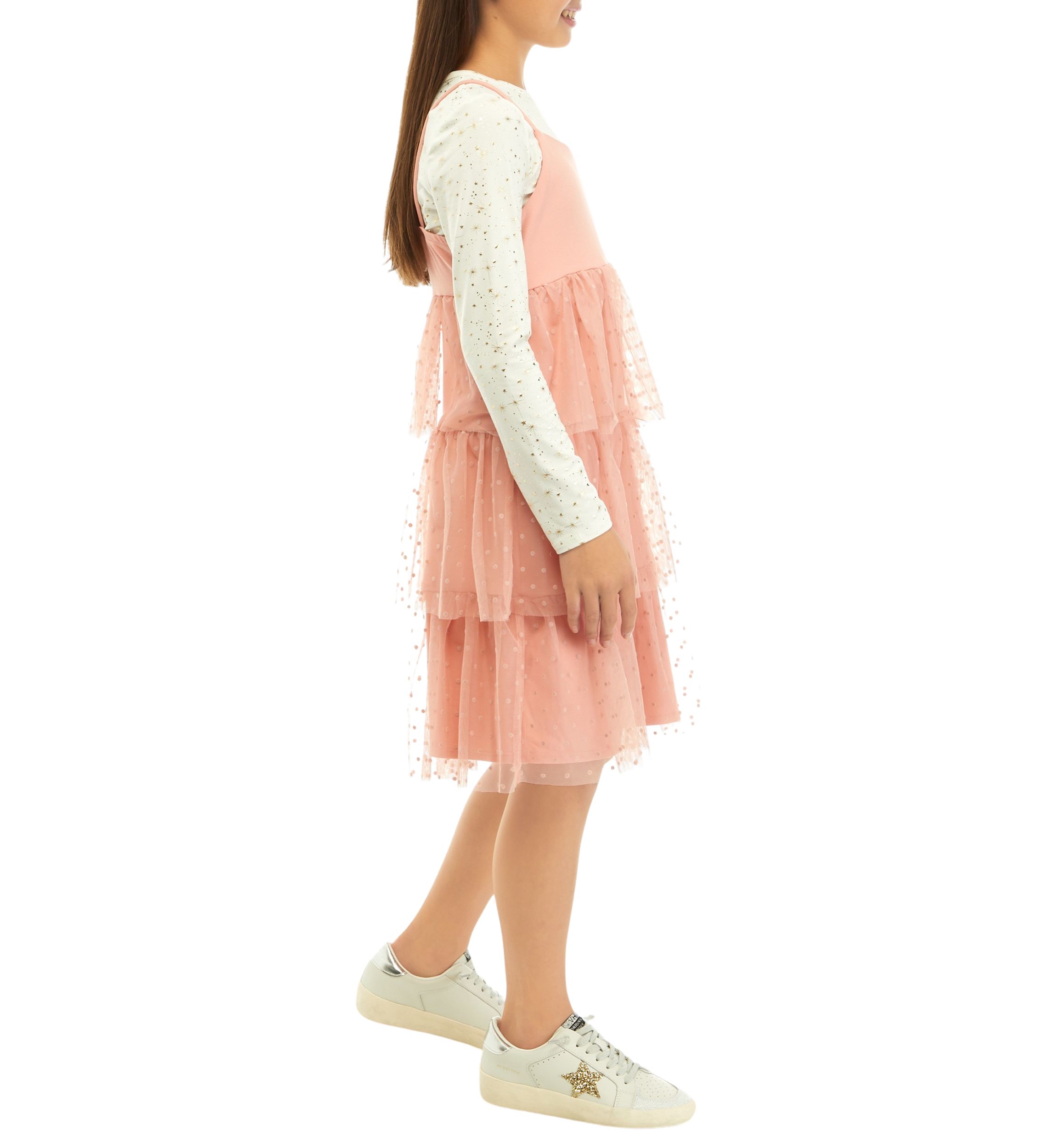 Girls 7-16 Flocked Tulle Dress